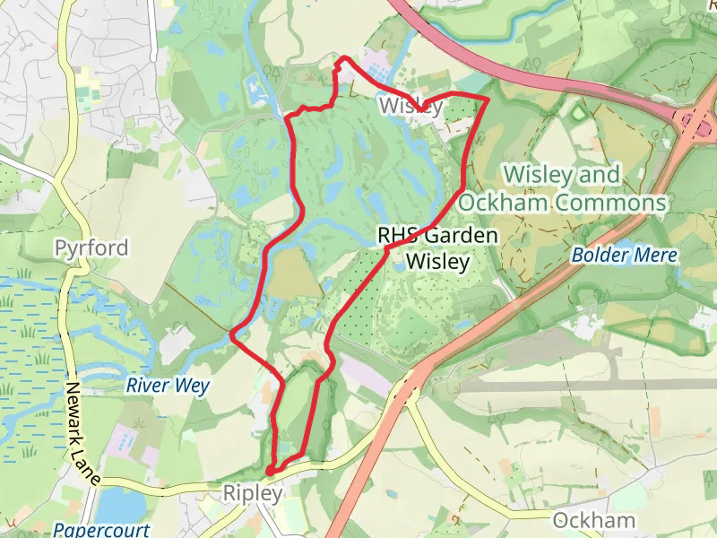 Ripley - River Wey - Wisley Gardens and Walsham Lock mobile static map