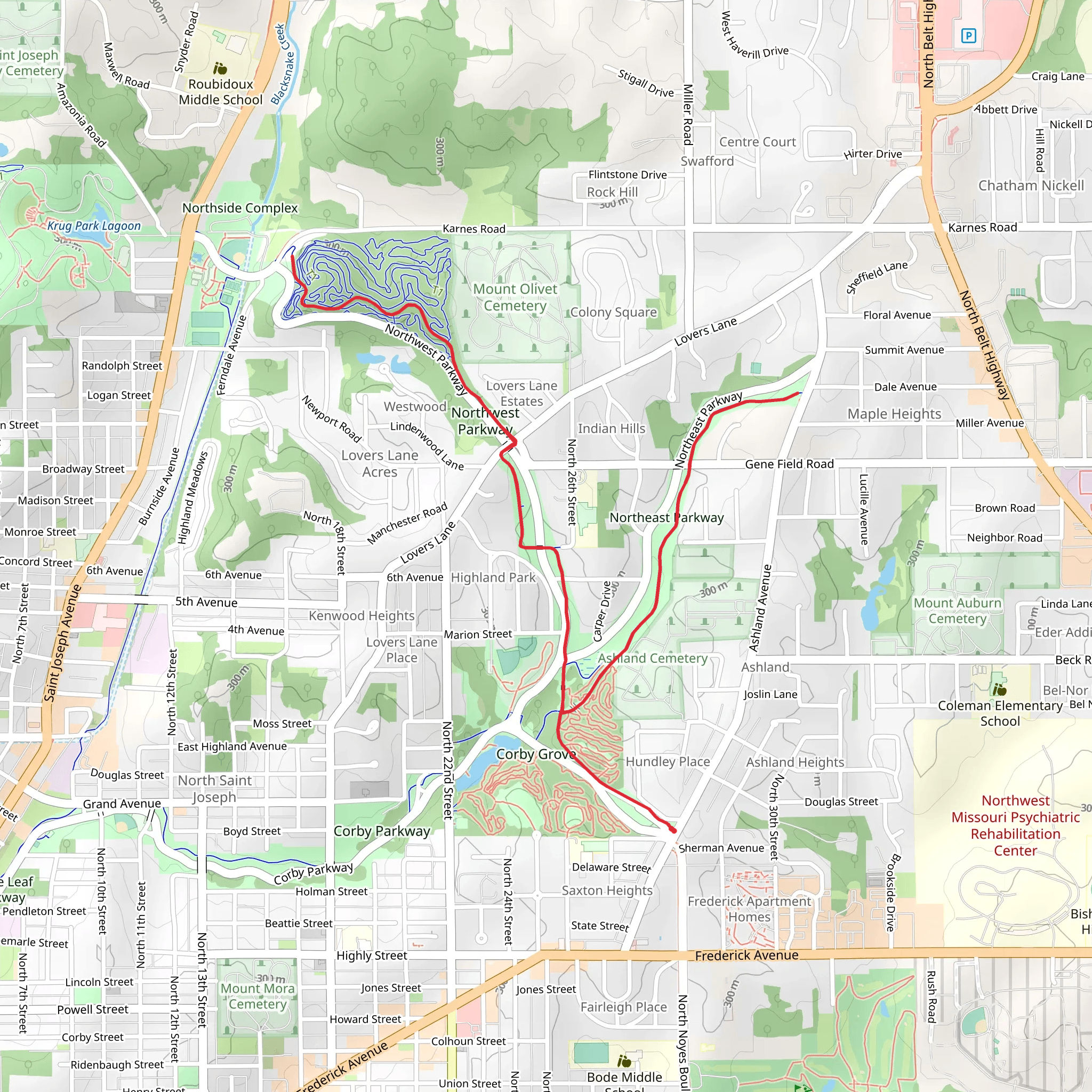 Ashland Cemetery and Northeast Parkway mobile static map