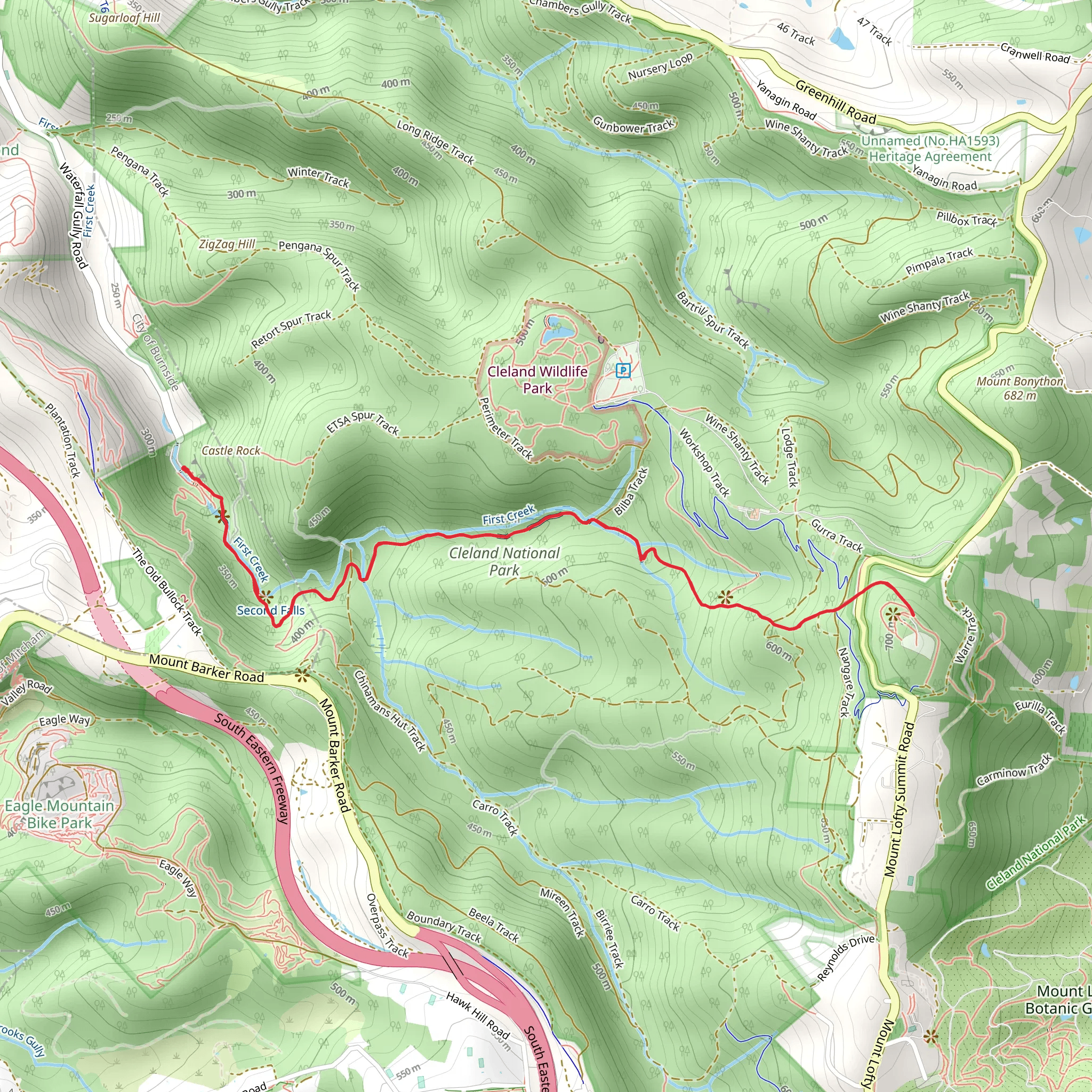 Waterfall Gully to Mt Lofty Summit Track mobile static map