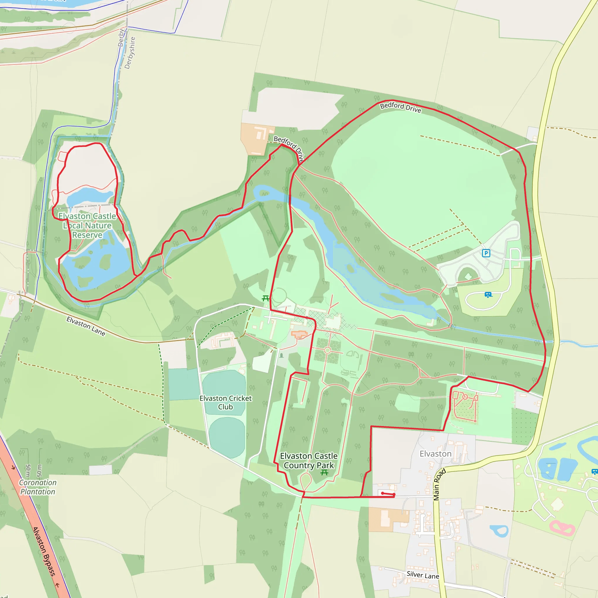 Elvaston Castle Country Park and Local Nature Reserve Walk mobile static map