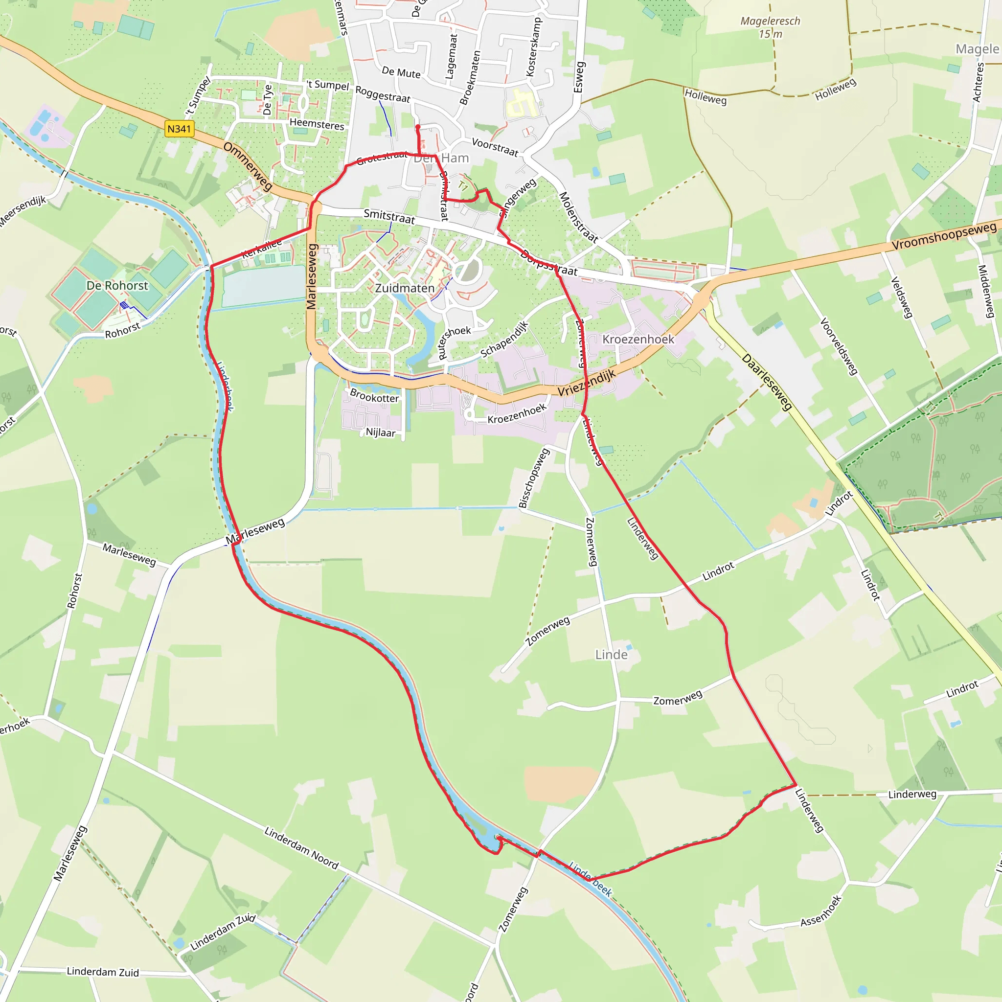 Linderbeek via Den Ham - Groene Route mobile static map