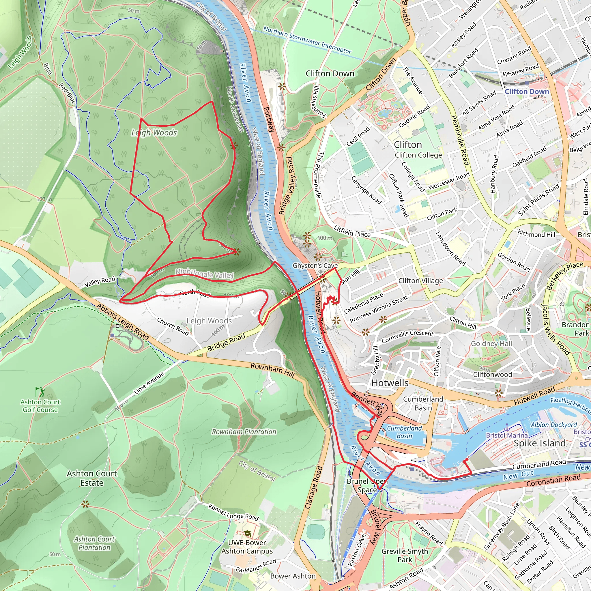Leigh Woods NNR and River Avon mobile static map