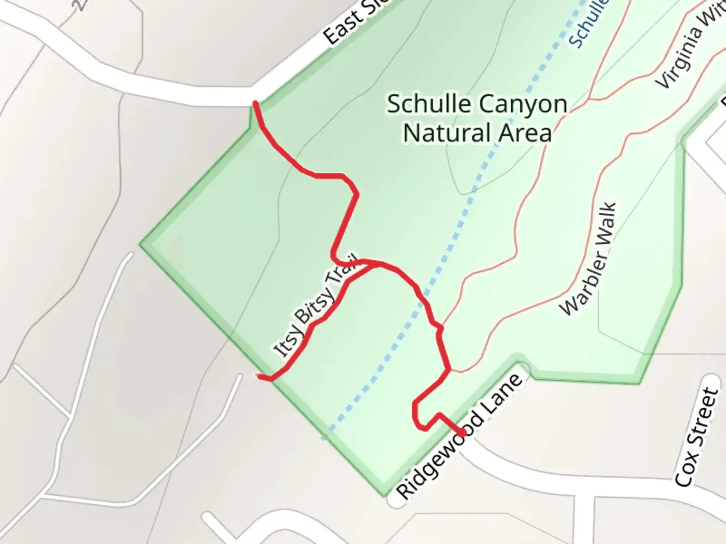 An image depicting the trail Root Rock and Itsy Bitsy Trail and its surrounding area.