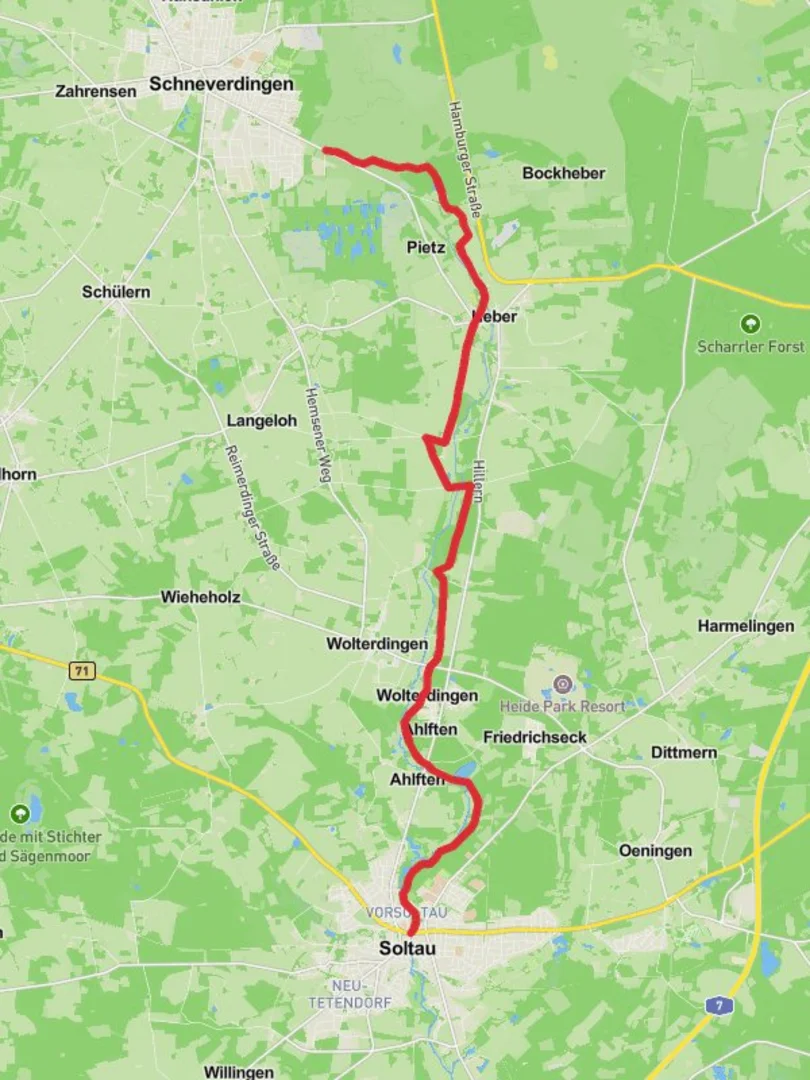 An image depicting the trail Schneberdingen to Soltau Walk and its surrounding area.