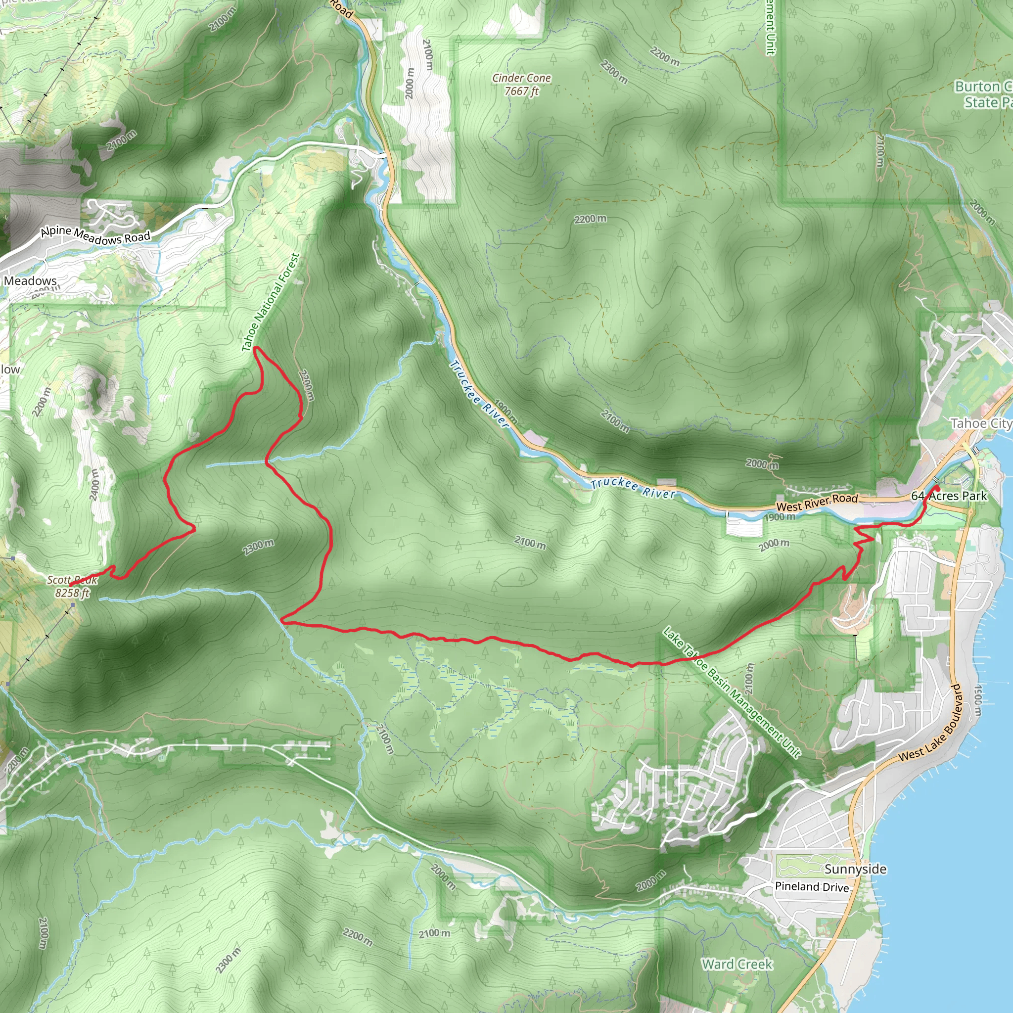 Scott Peak via Tahoe Rim Trail mobile static map
