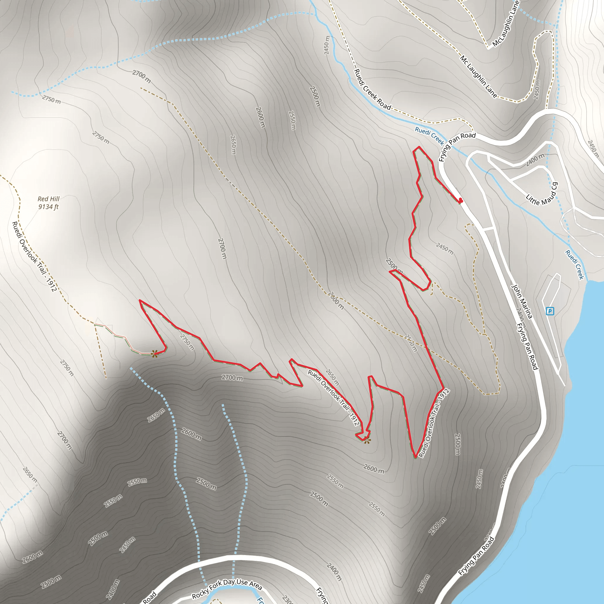 Ruedi Overlook Trail Out and Back mobile static map