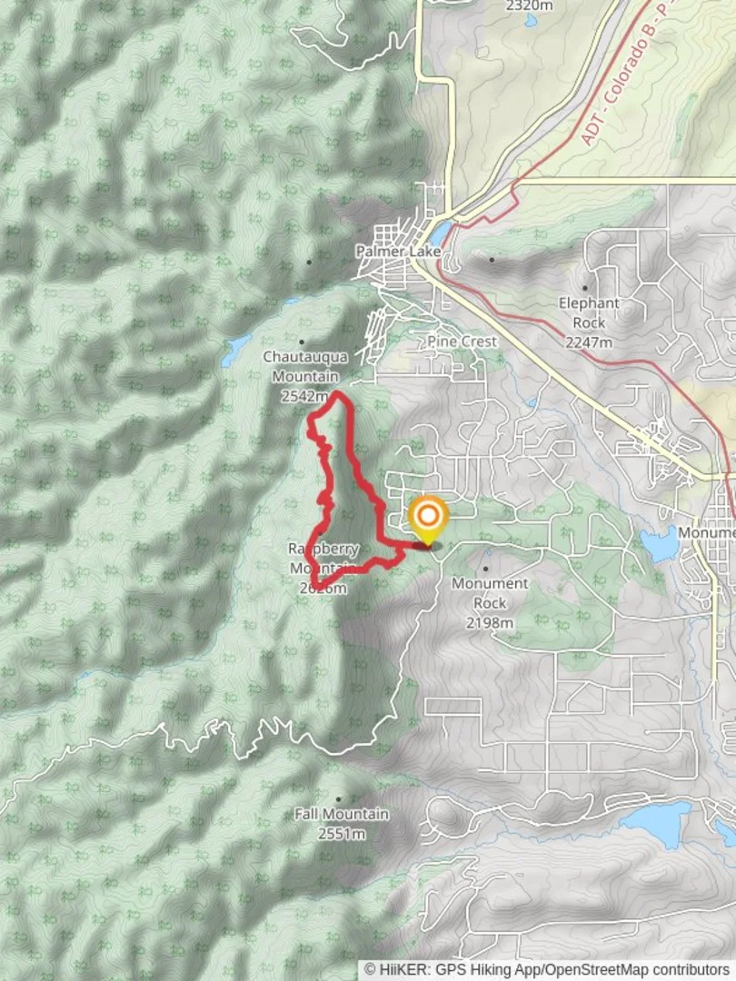An image depicting the trail Raspberry Mountain and White Ghost Loop Trail and its surrounding area.