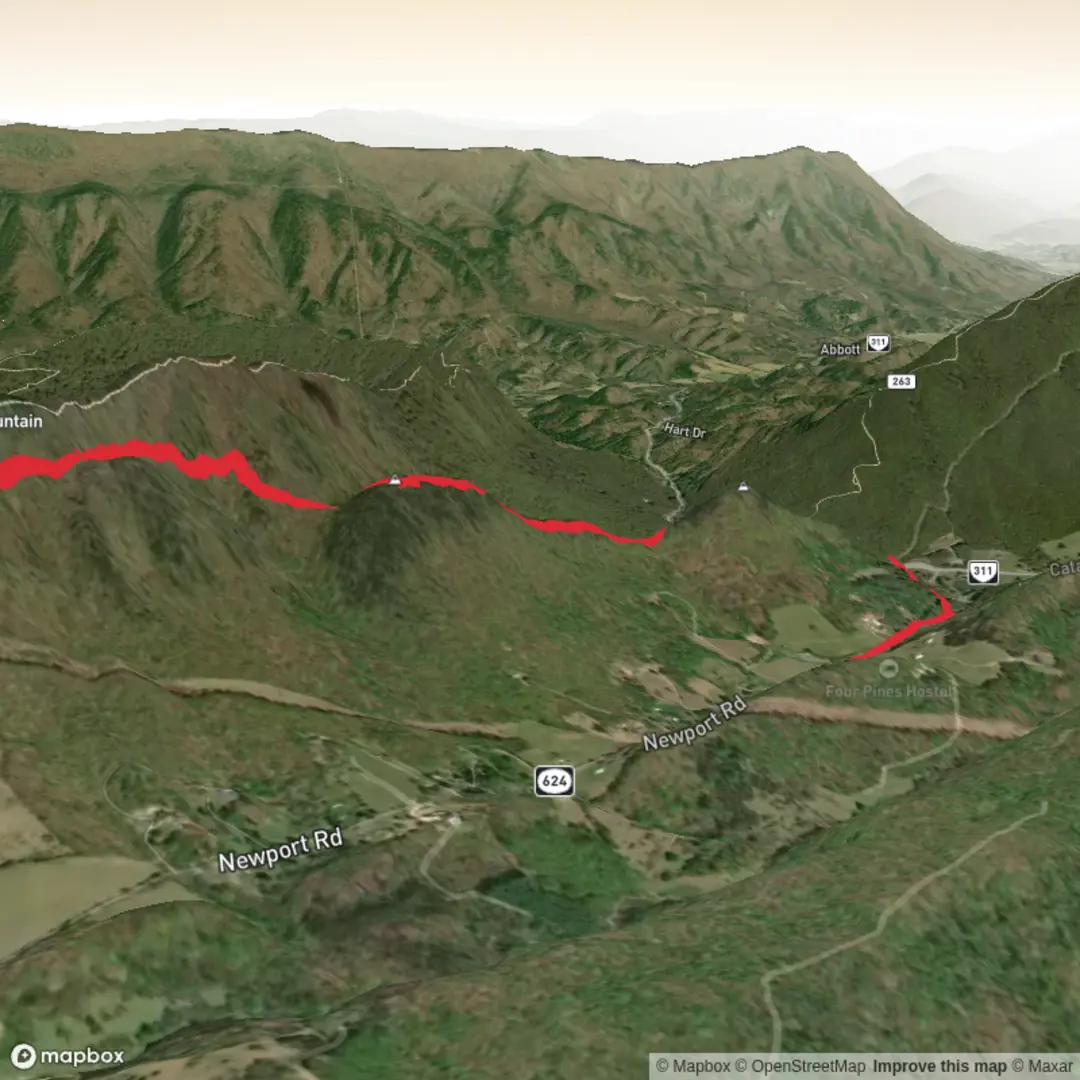 An image depicting the trail Cove Mountain via Appalachian Trail and its surrounding area.