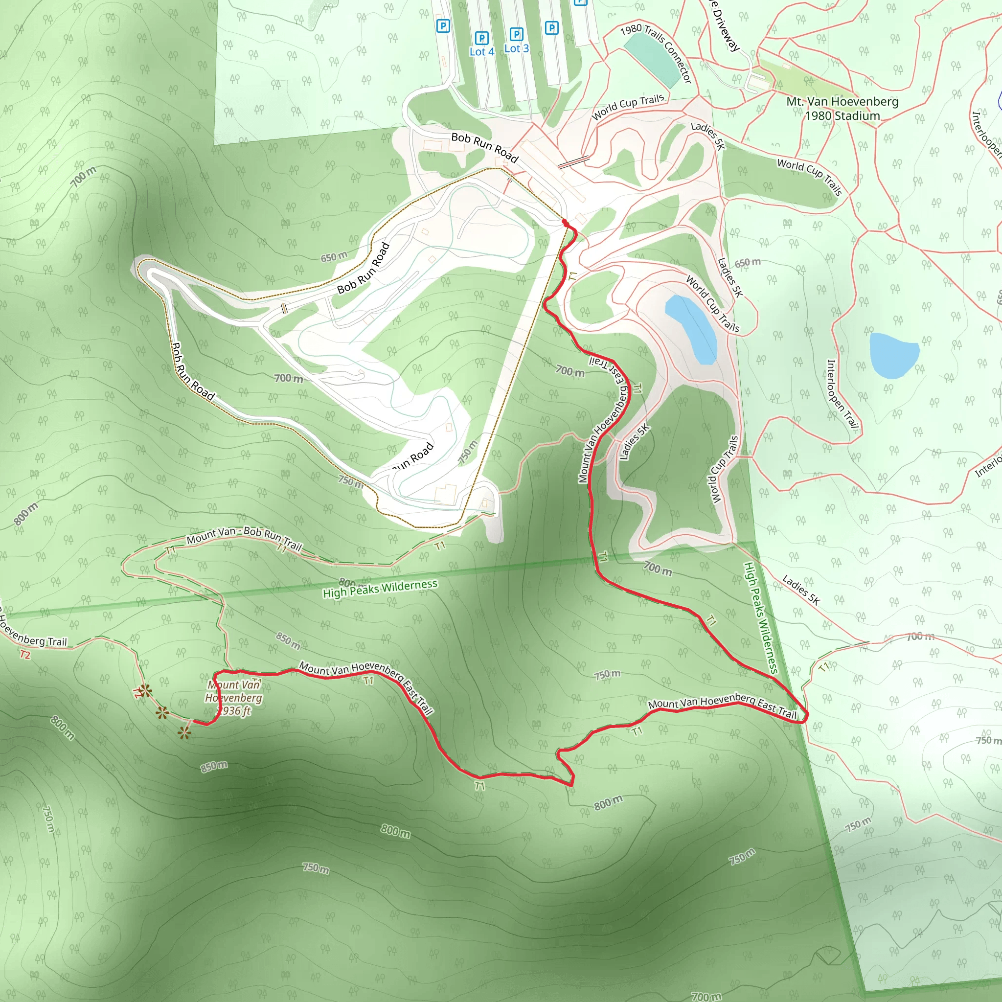 Mount Van Hoevenberg Trail from Bob Run Road Out and Back mobile static map