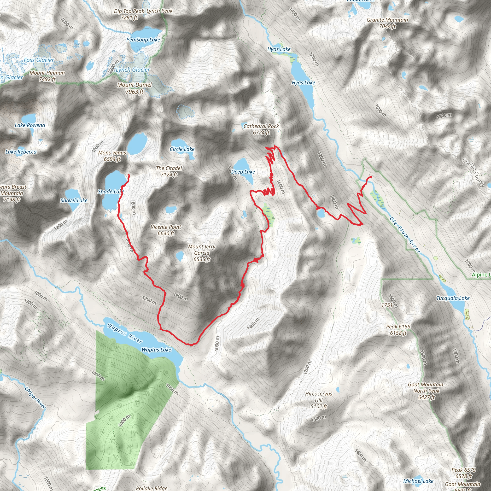 Spade Lake via Cathedral Pass Trail mobile static map