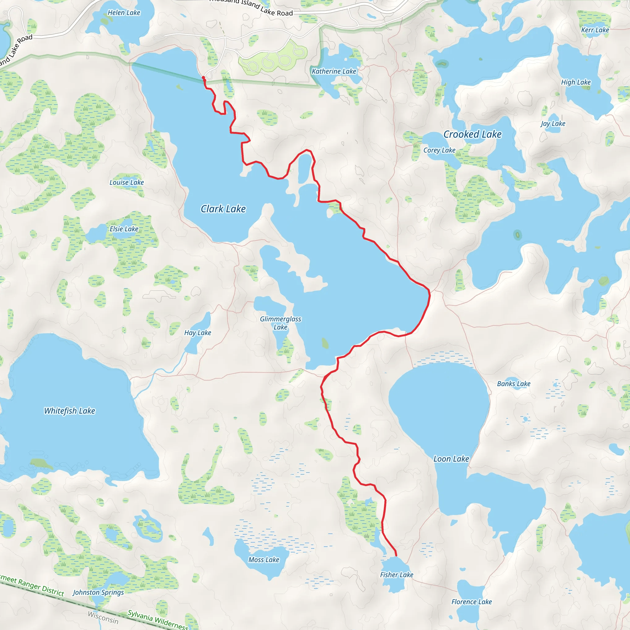 Fisher Lake via Clark Lake Loop Trail mobile static map