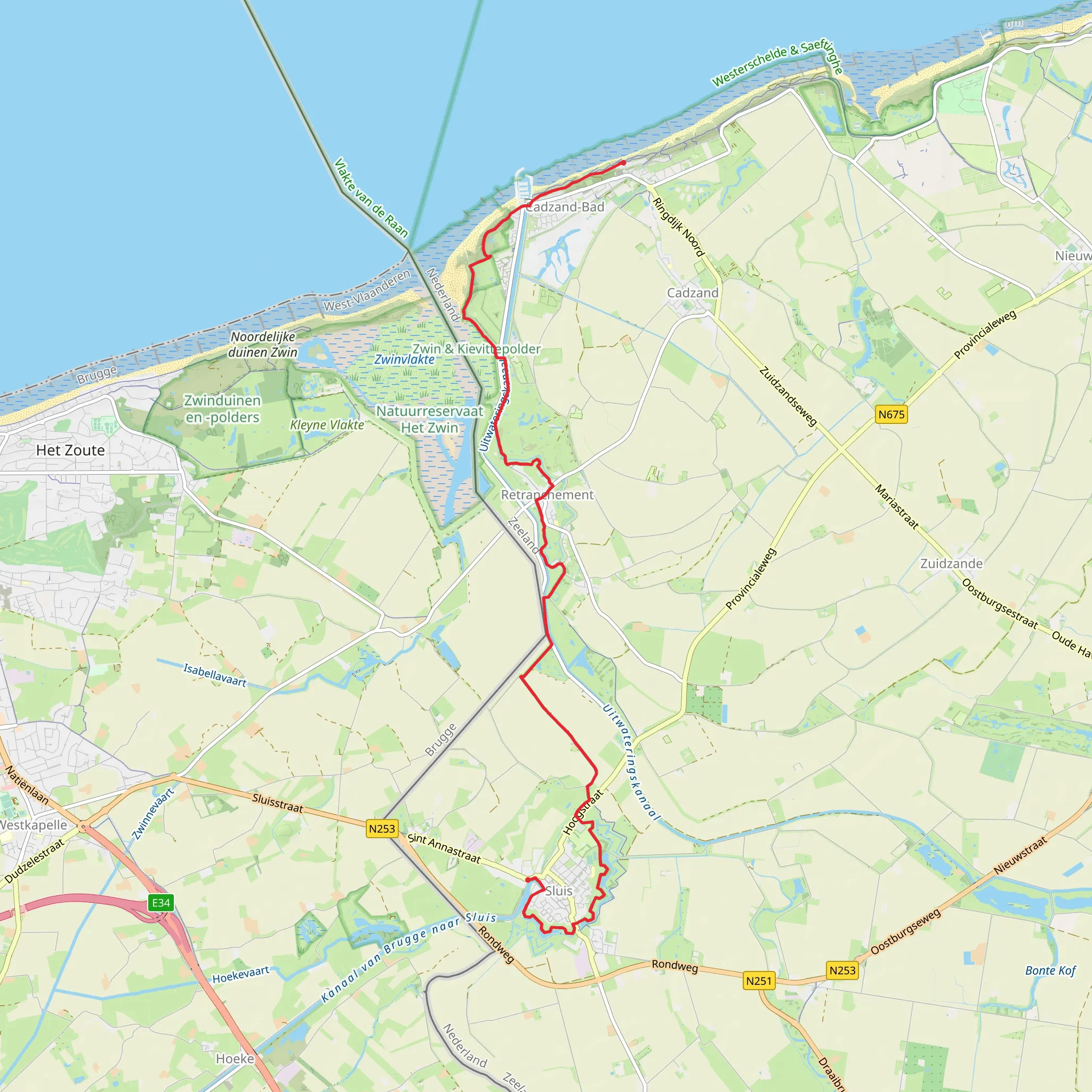 De Brabander to Sluis via Fort Nassau and Rozenoord mobile static map