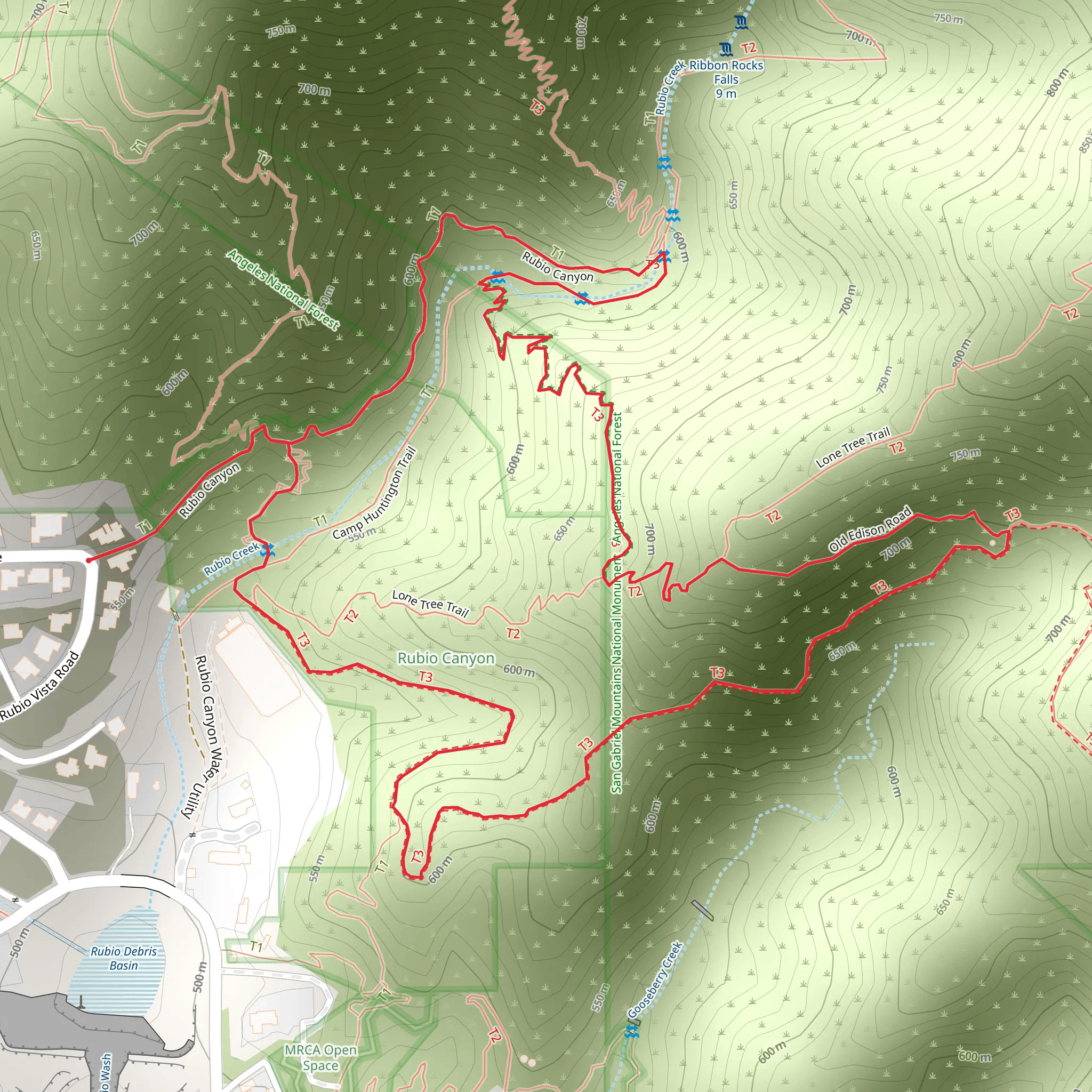 Rubio Canyon and Gooseberry Motorway Loop mobile static map