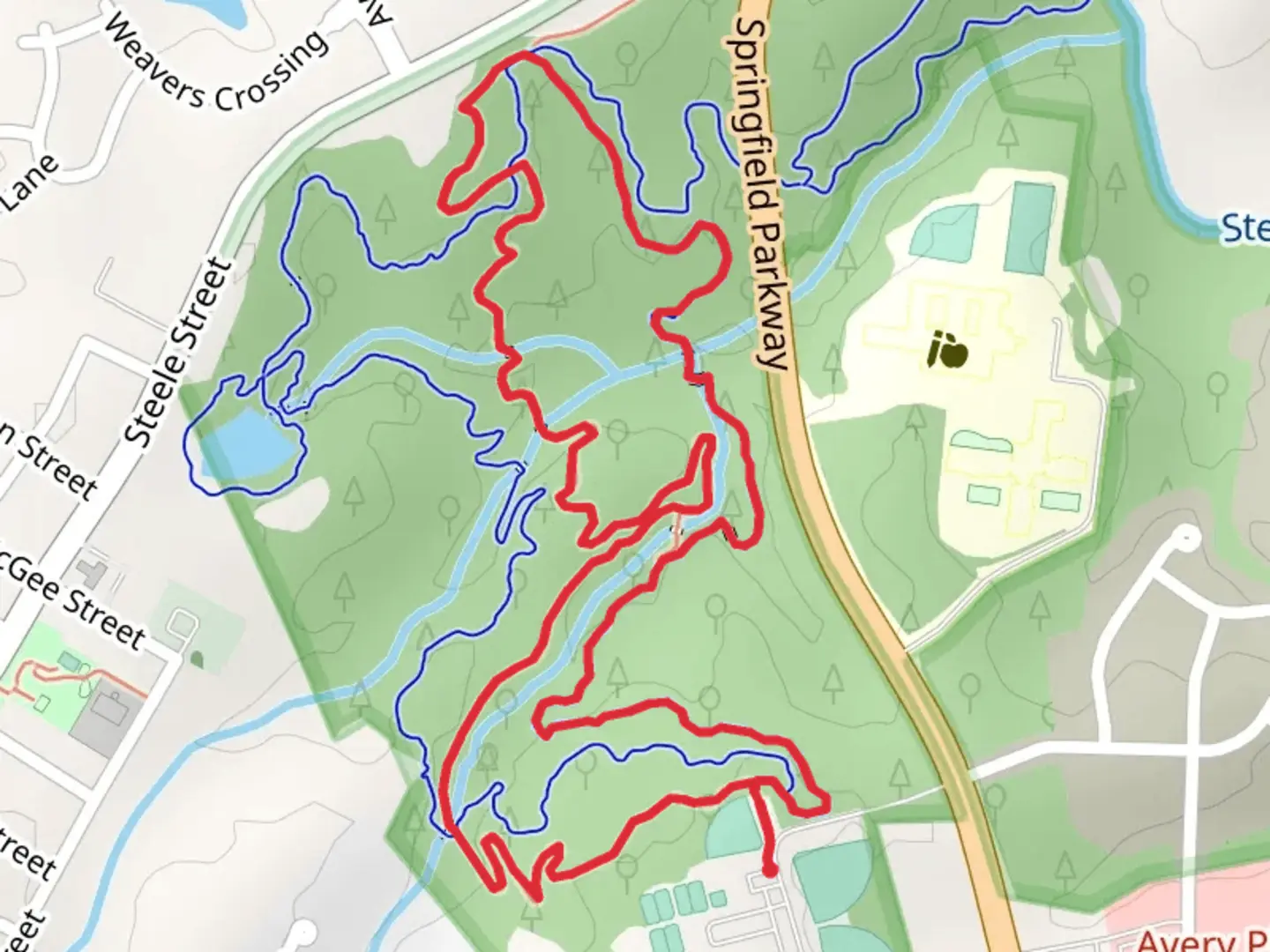 An image depicting the trail Blue Star and Paradise Loop and its surrounding area.