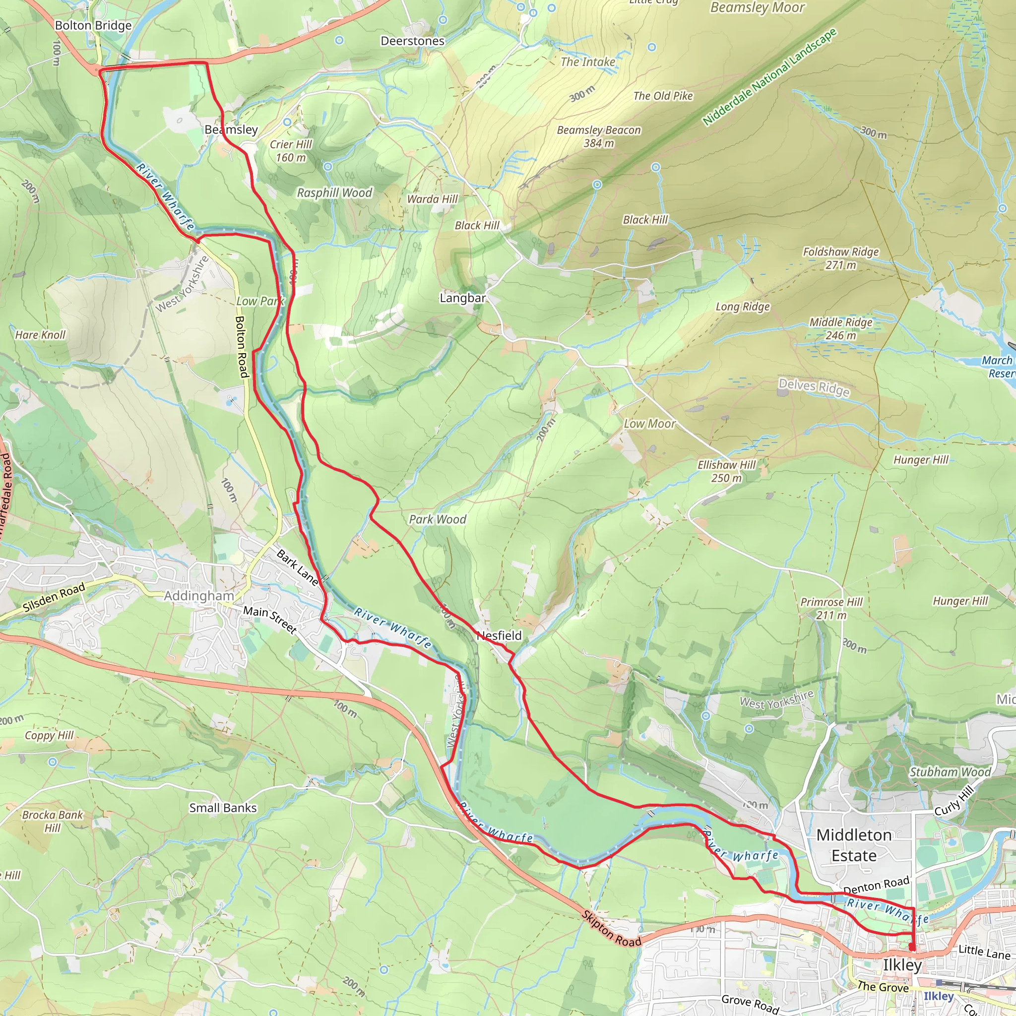 Ilkley to Bolton Bridge Loop via River Wharfe mobile static map