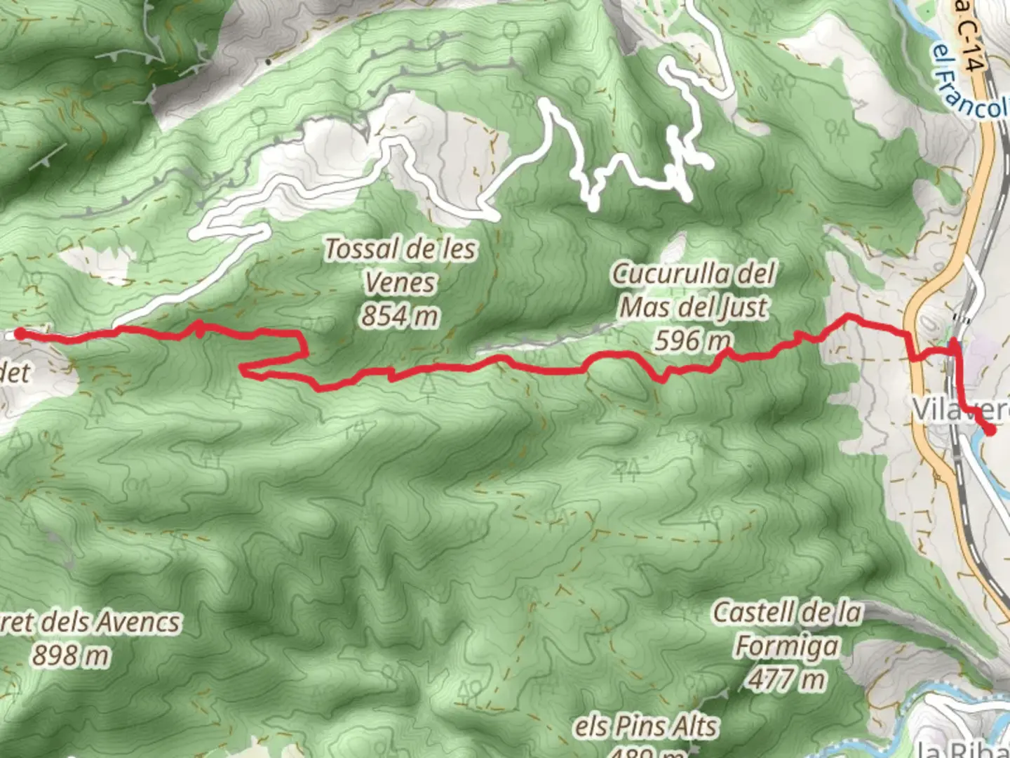 An image depicting the trail Path from Vilaverd to Rojales PR C 17 and its surrounding area.