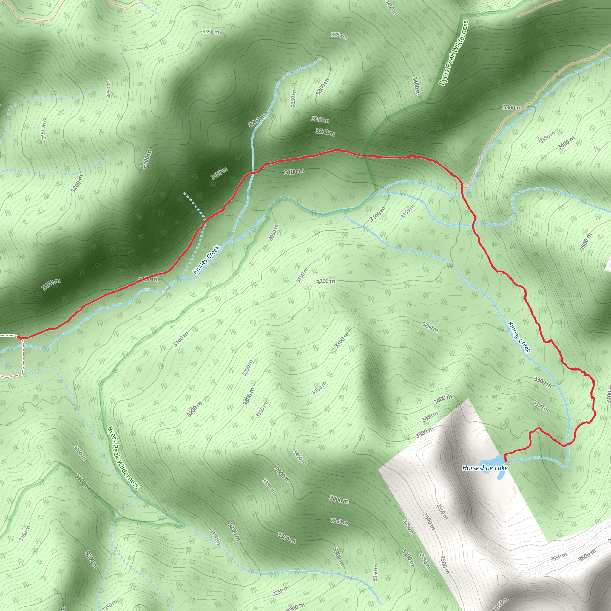 Horseshoe Lake via Kinney Creek mobile static map