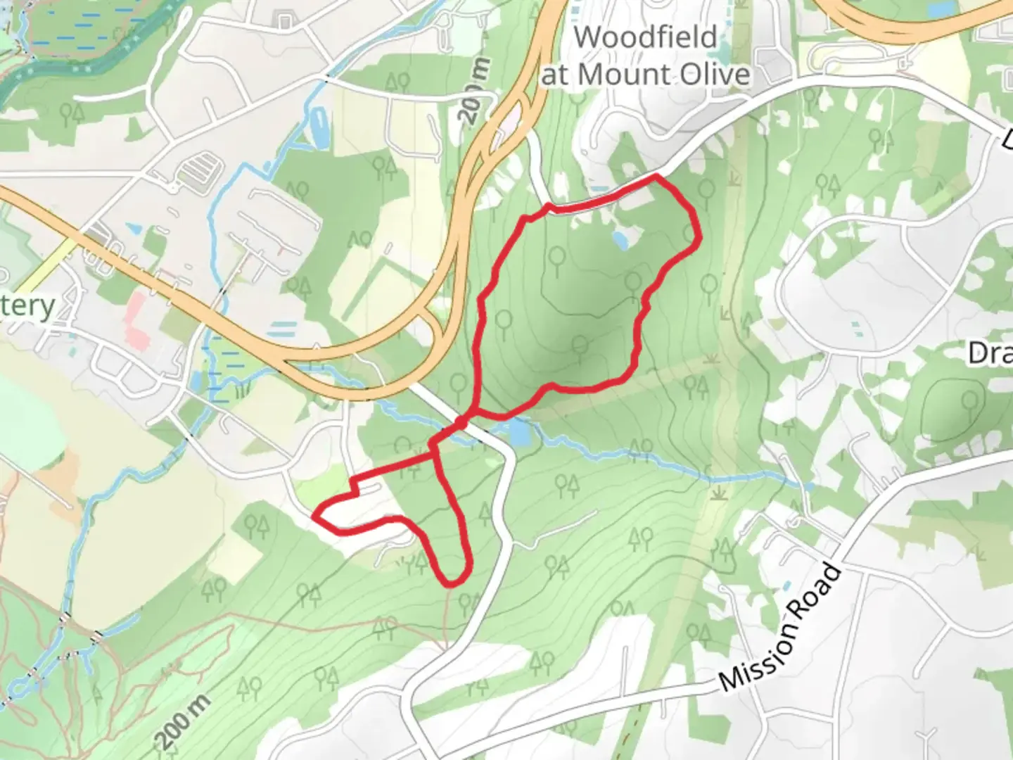An image depicting the trail Red and Highlands Loop Trail and its surrounding area.