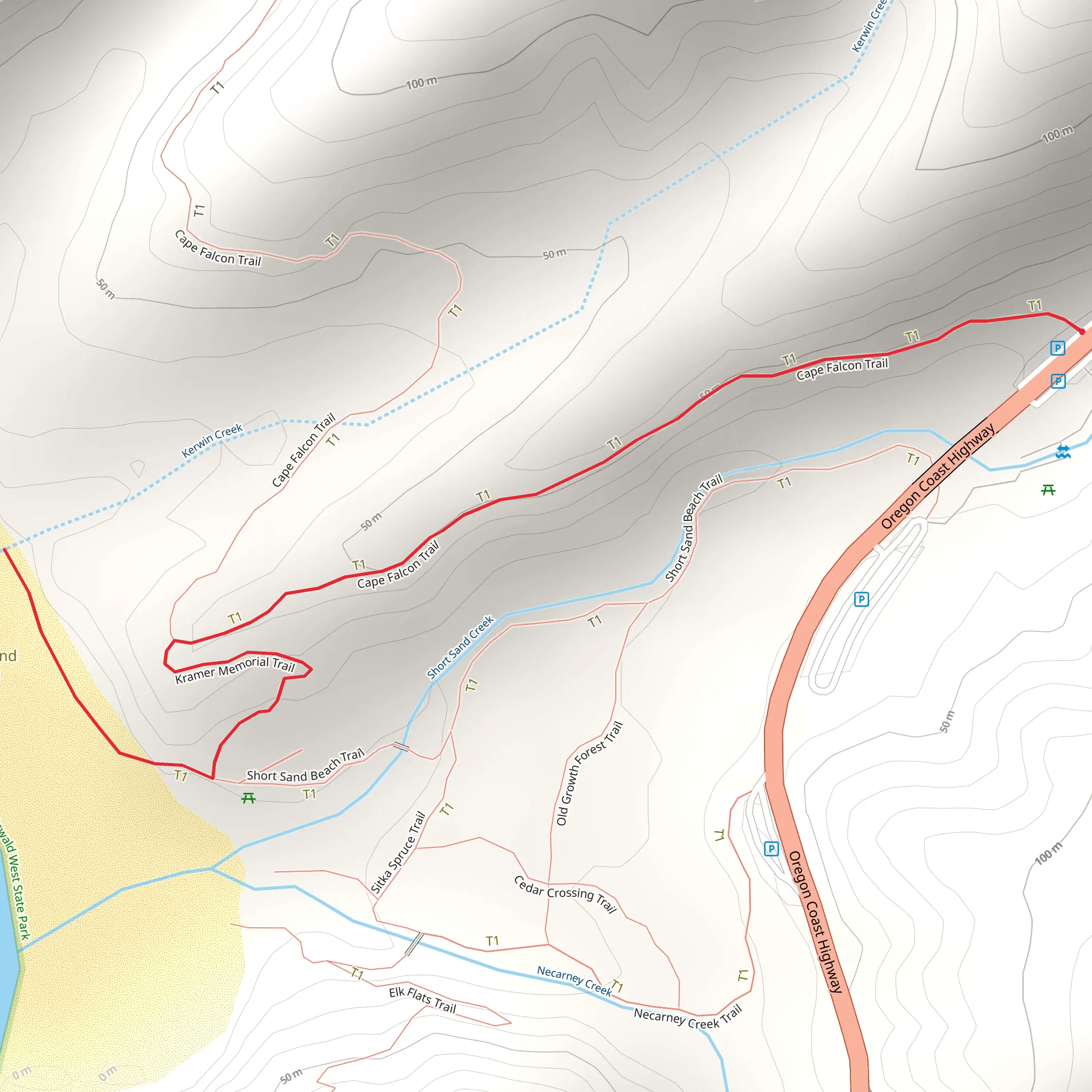 Kerwin Creek via Cape Falcon Trail mobile static map