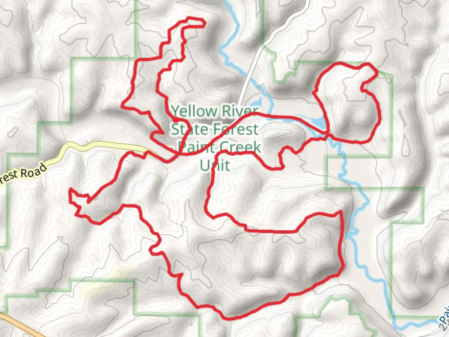 An image depicting the trail Yellow River State Forest Loop and its surrounding area.