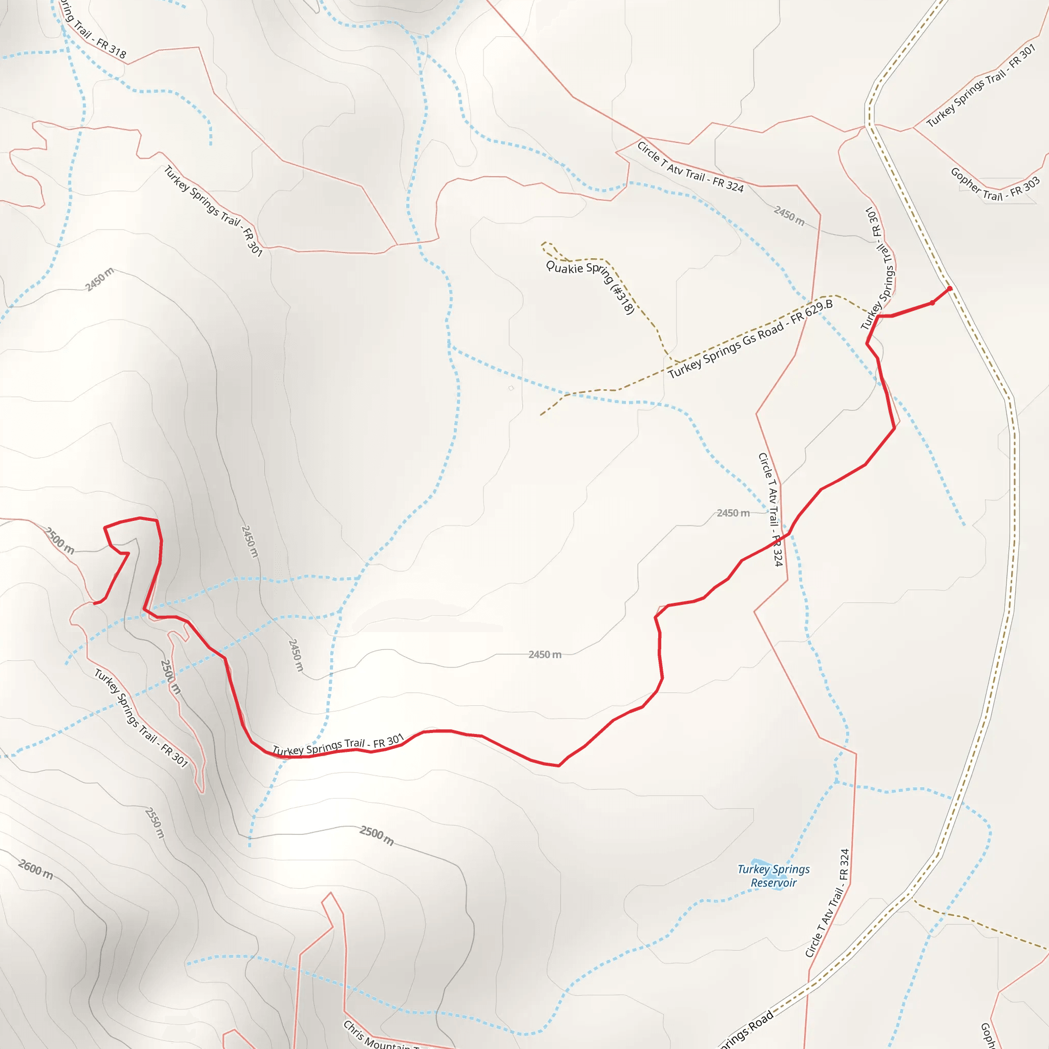 Turkey Springs Bypass Trail via Turkey Springs Trail mobile static map