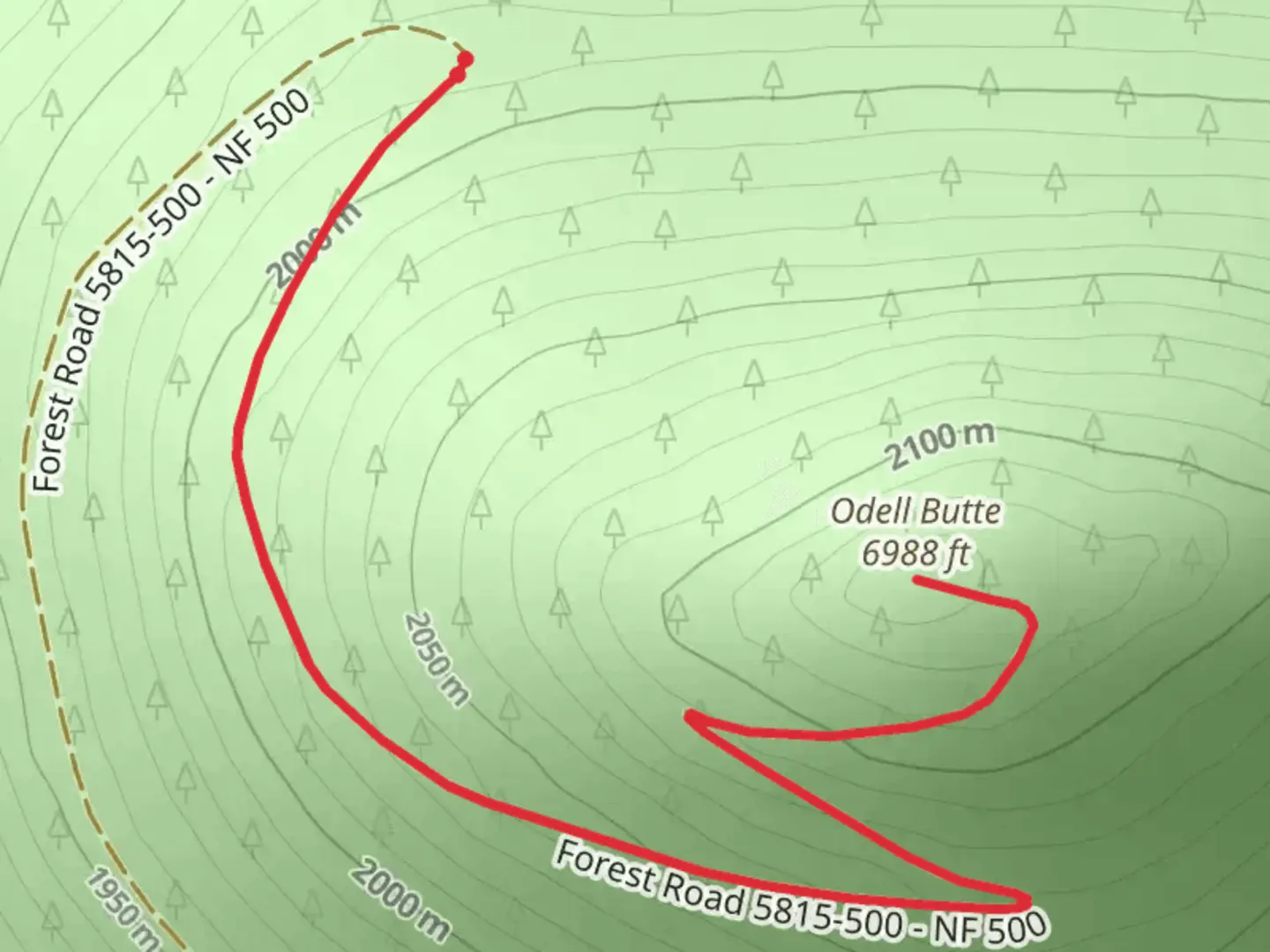 An image depicting the trail Odell Butte Out and Back and its surrounding area.