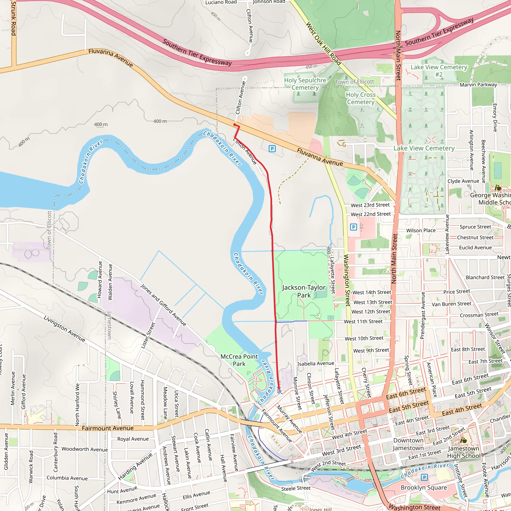 Chadakoin River via Greater Jamestown River Walk mobile static map