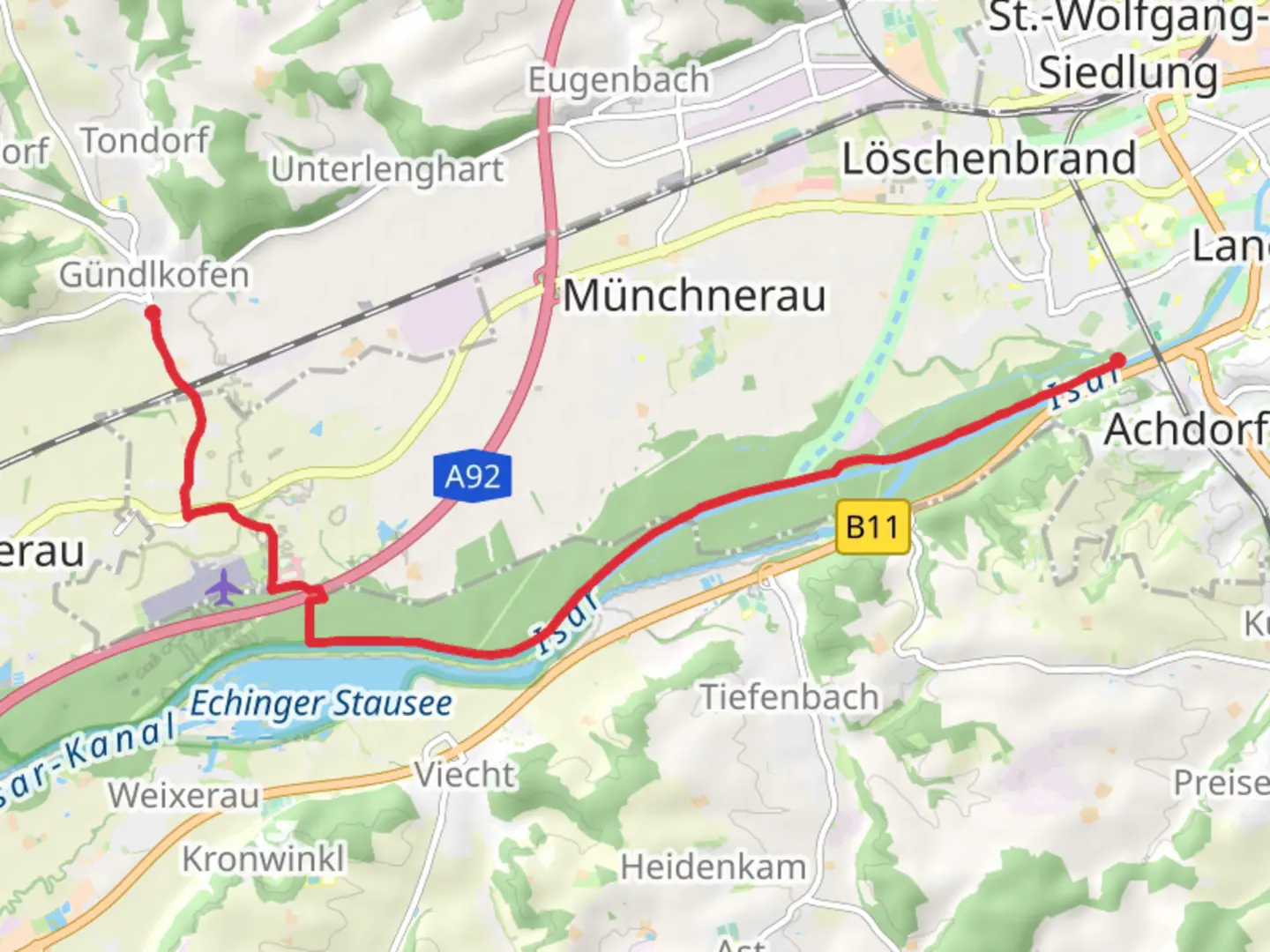 An image depicting the trail Landshut Bay to Gundlkofen Walk and its surrounding area.