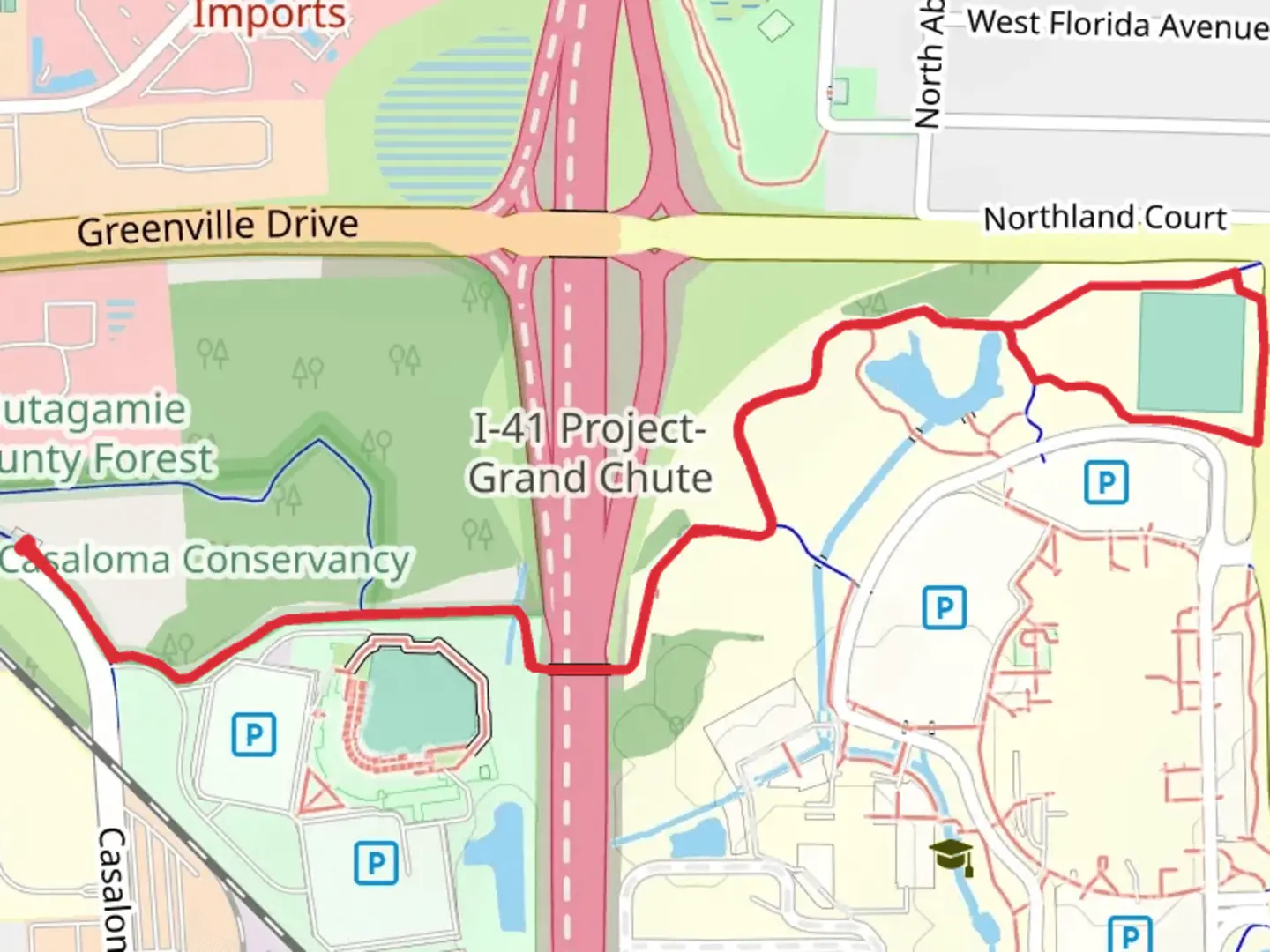 An image depicting the trail CTH-AA Trail and Fox Cities Paper Trail and its surrounding area.