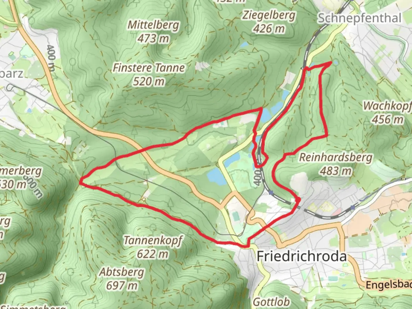 An image depicting the trail Rundweg Reinhardsbrunn and its surrounding area.