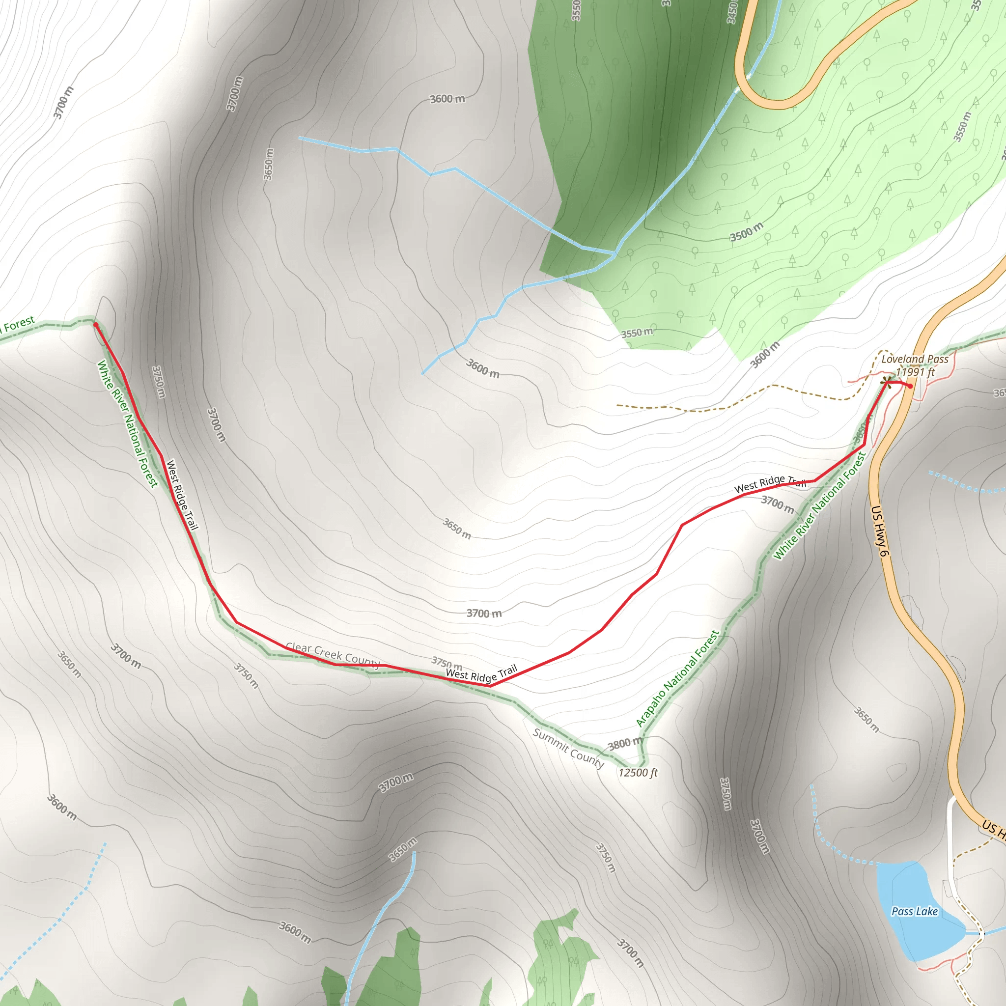 West Ridge Trail from Loveland Pass mobile static map