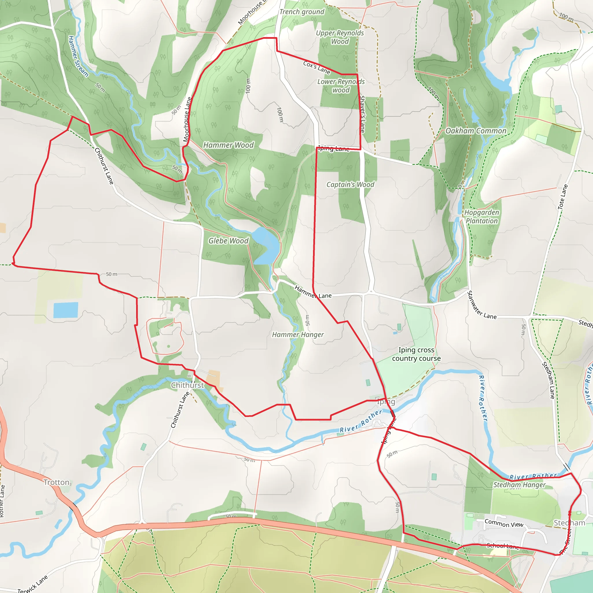 Stedham and Chithurst Loop via Hammer Wood mobile static map