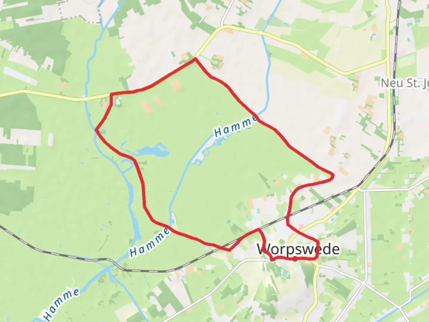 An image depicting the trail Worpswede and Hammewiesen Loop and its surrounding area.