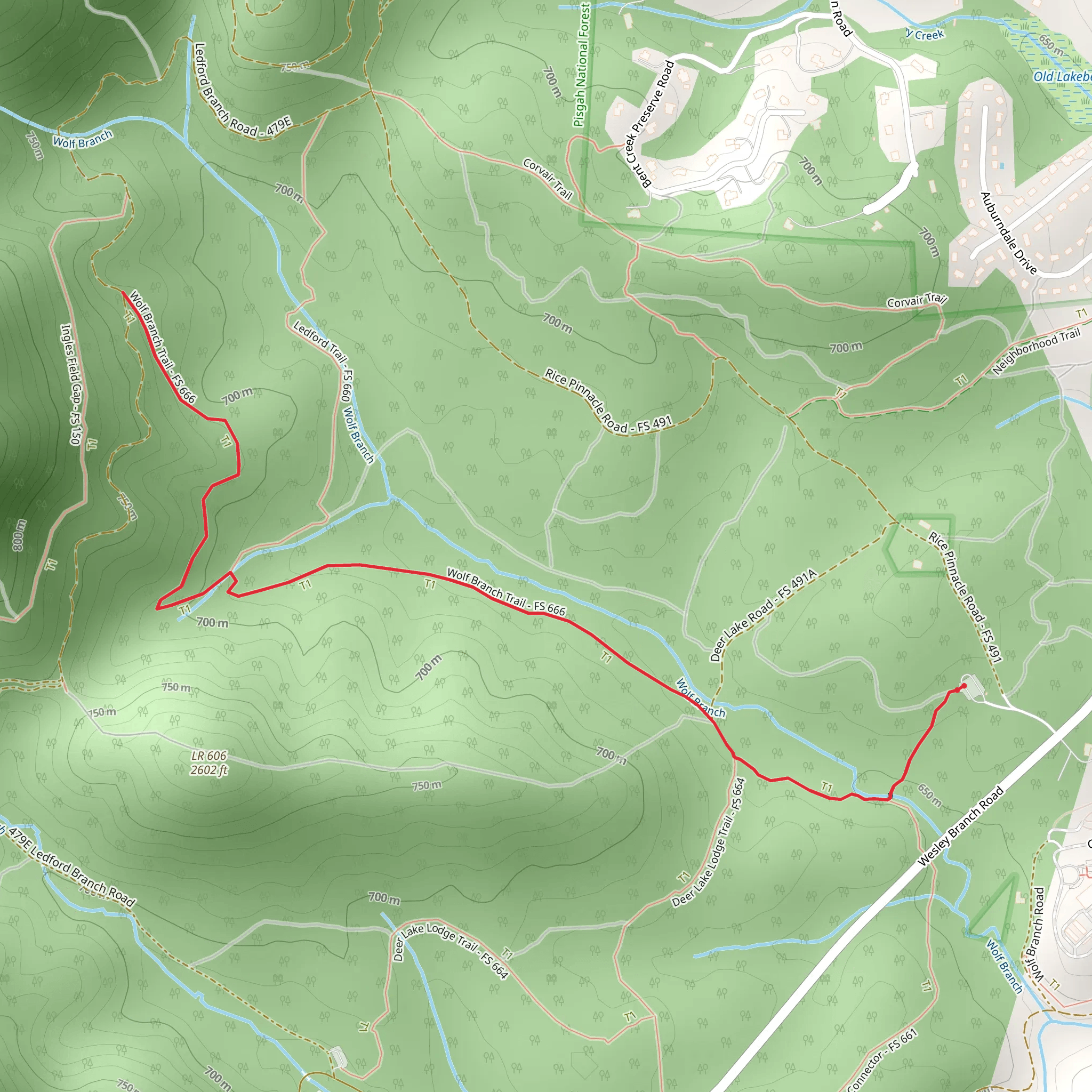 Wolf Branch Trail via Deer Lake Lodge Trail mobile static map