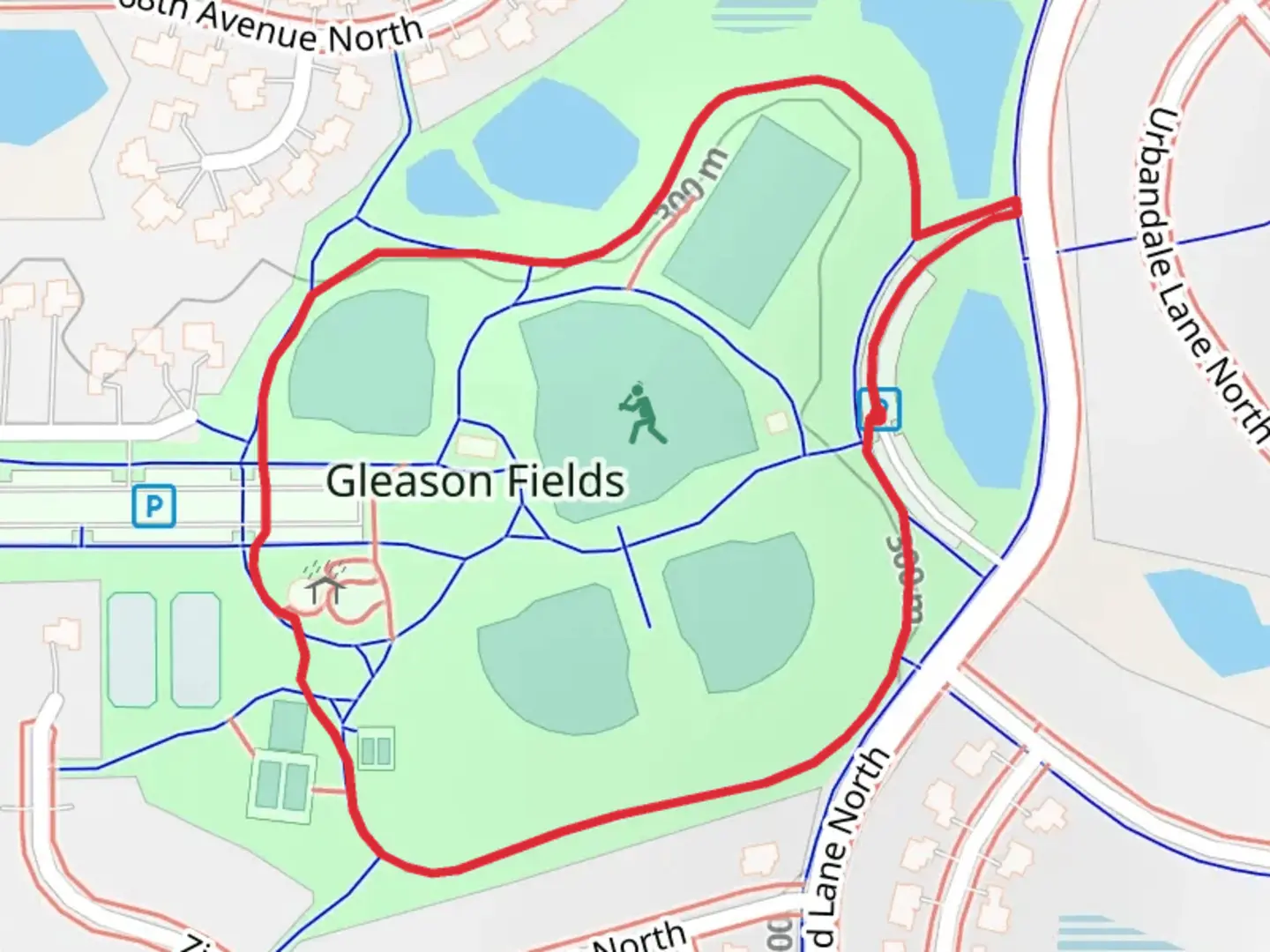 An image depicting the trail Gleason Fields Loop and its surrounding area.