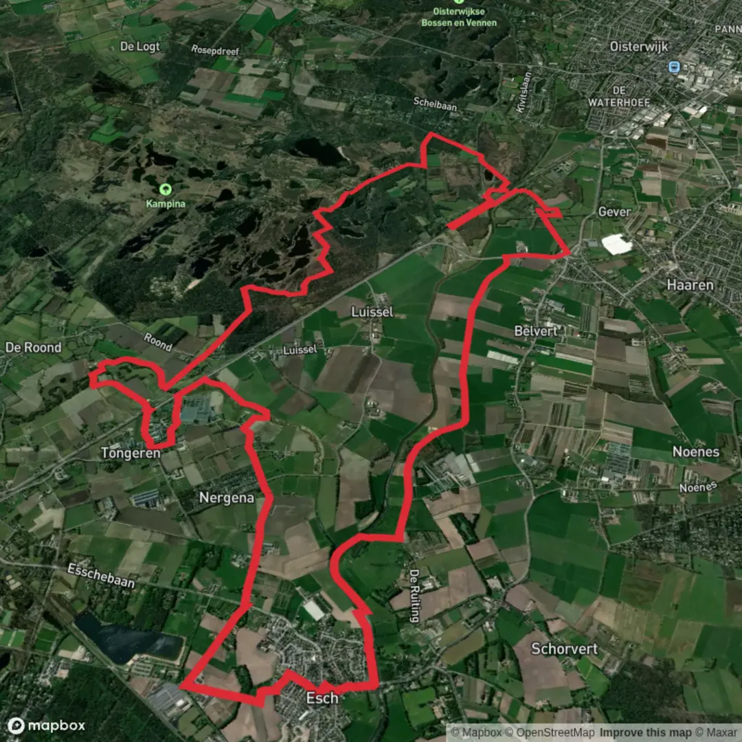 An image depicting the trail Nemerlaer Castle and Palingven via Pelgrimspad and Blauw and its surrounding area.