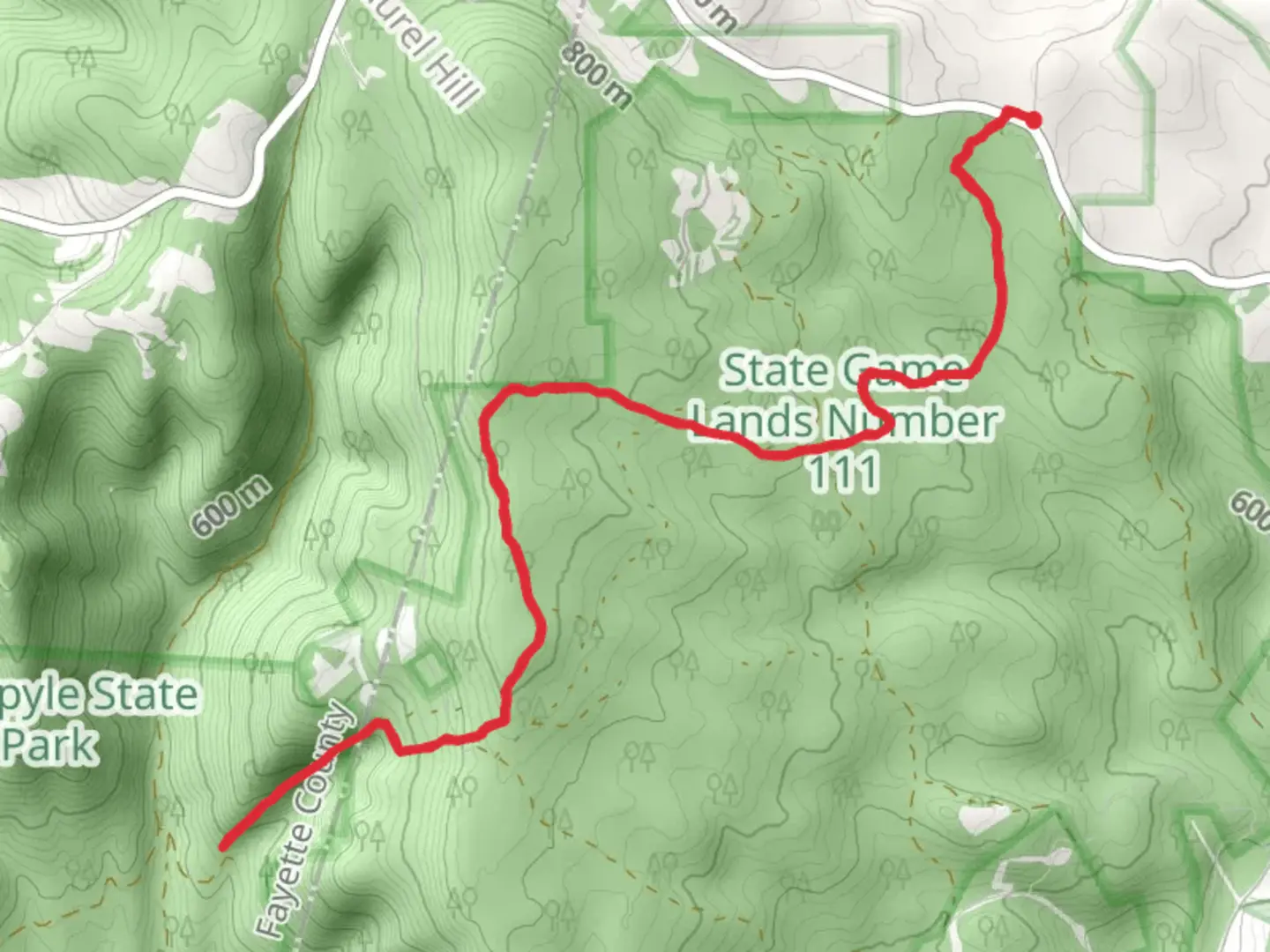 An image depicting the trail Laurel Highlands Hiking Trail from Gameland Road and its surrounding area.