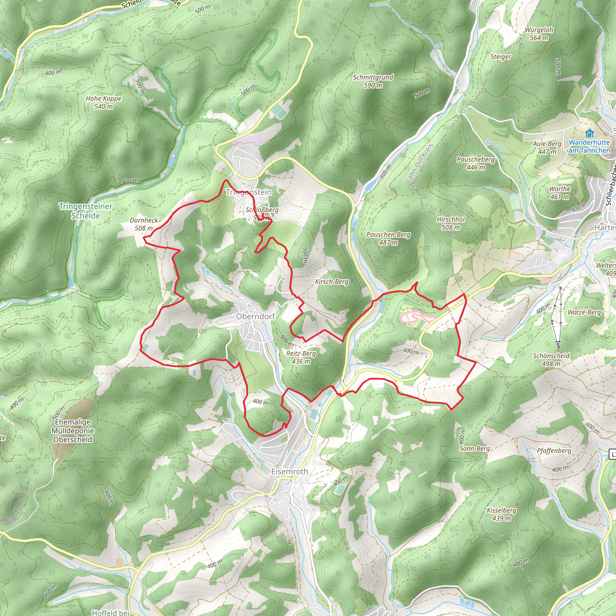 Naturerlebnisbad Siegbach, Dellschesberg, Dornheck and Lenzgrube Loop mobile static map