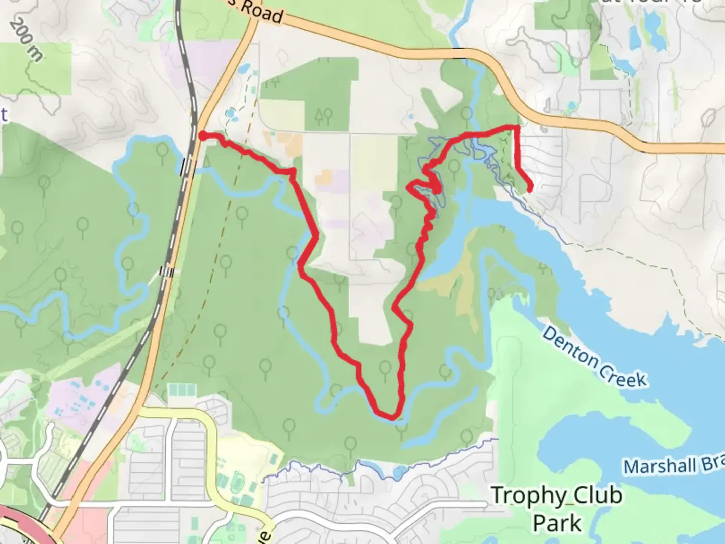 An image depicting the trail Denton Creek - Knob Hill Loop Trail and its surrounding area.