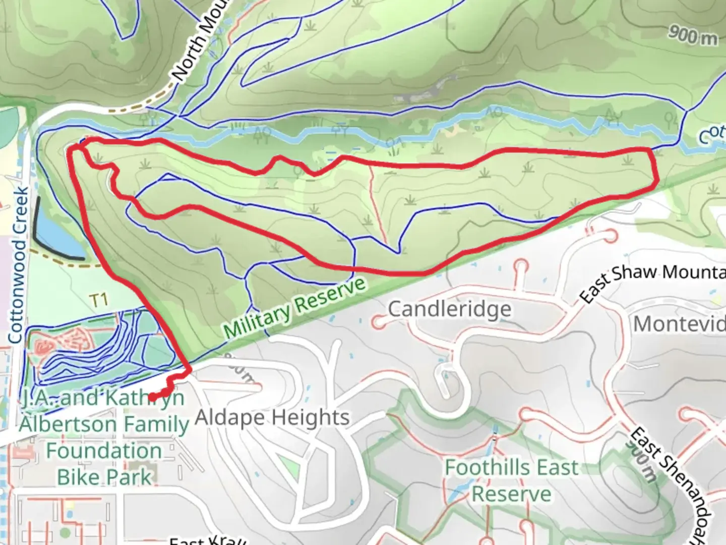 An image depicting the trail Eagle Ridge and Cottonwood Creek Loop Trail and its surrounding area.
