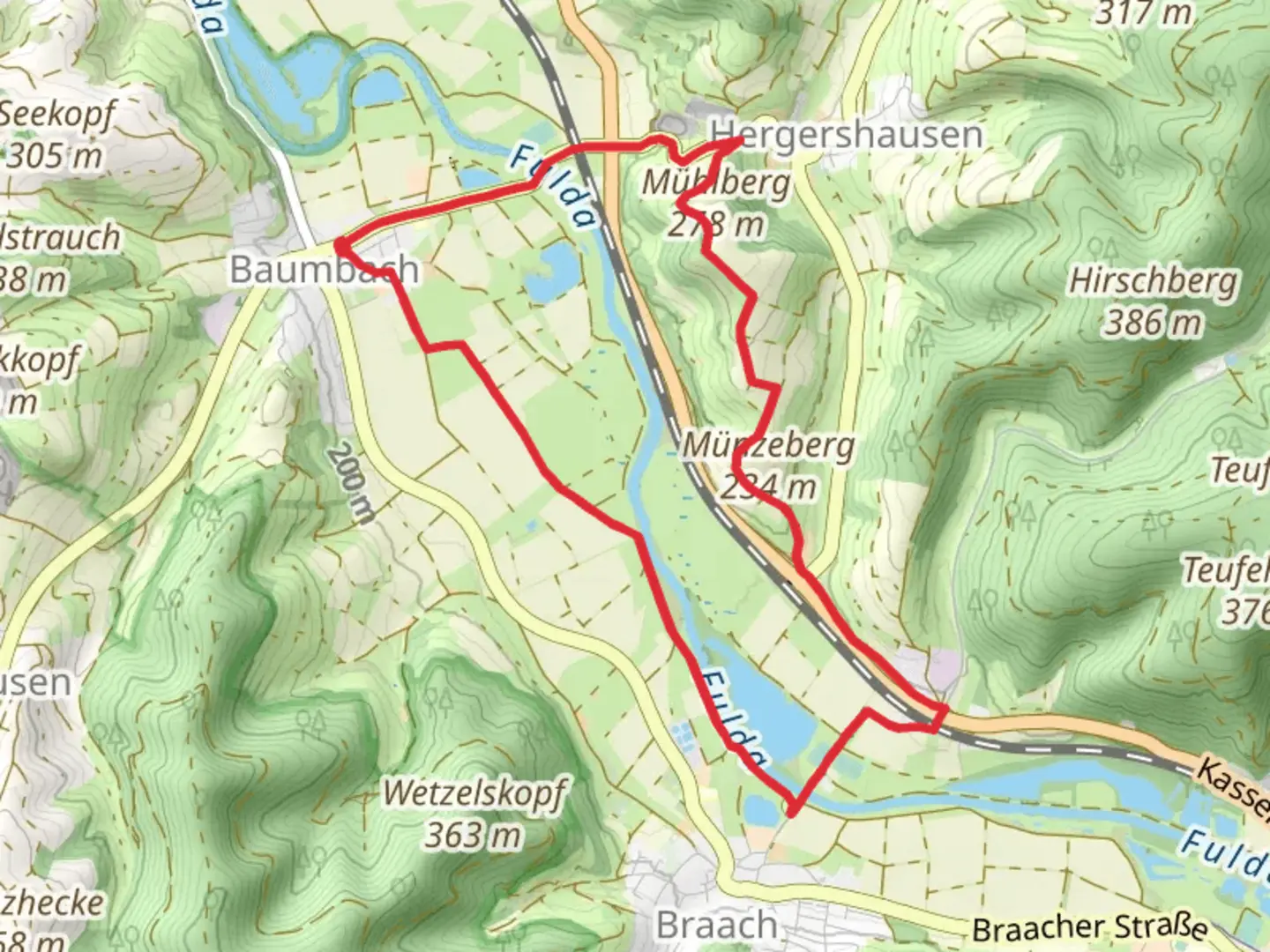 An image depicting the trail Baumbach Rundweg Loop and its surrounding area.
