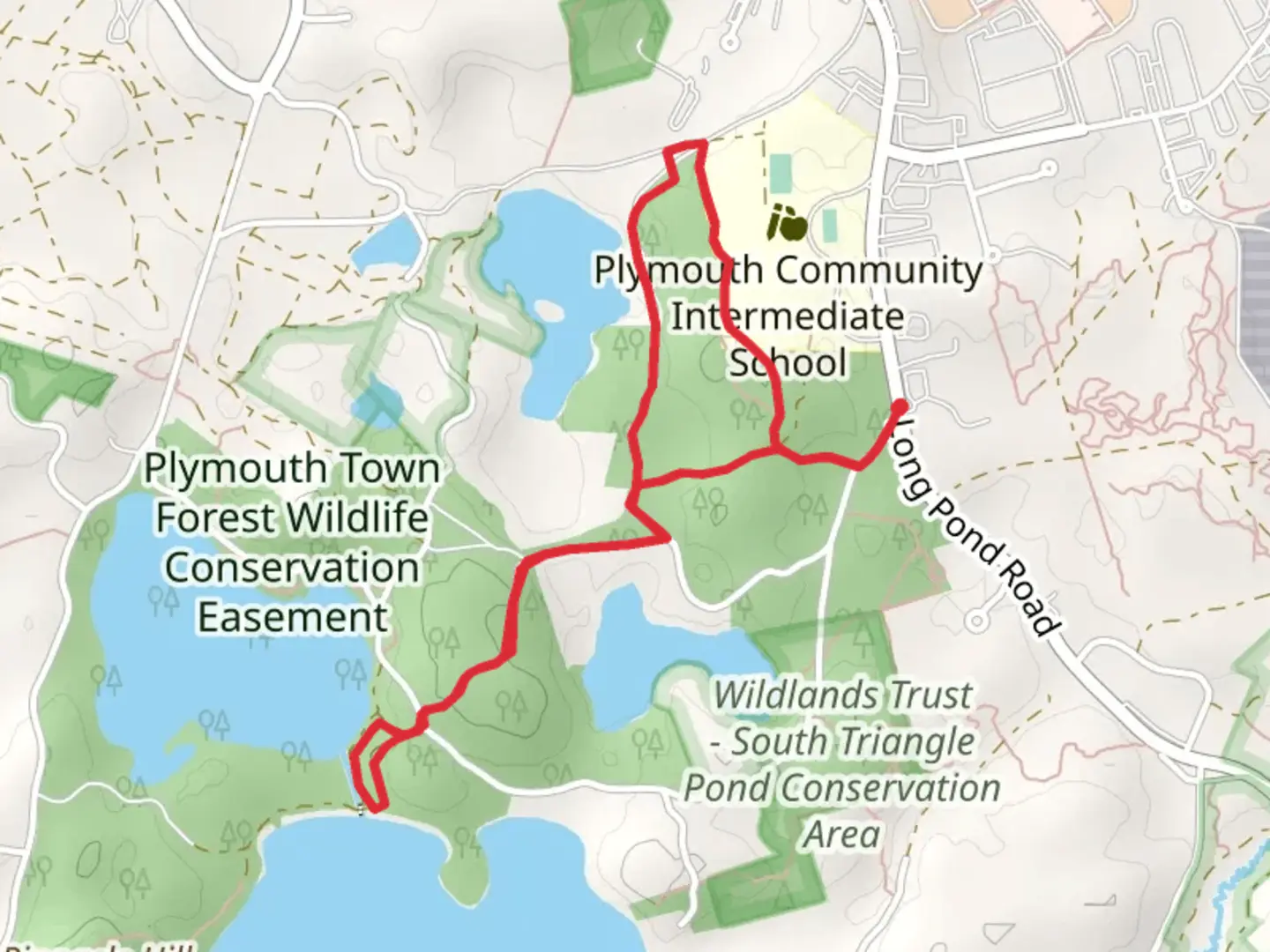 An image depicting the trail Great South Pond and Cooks Pond Loop Trail and its surrounding area.