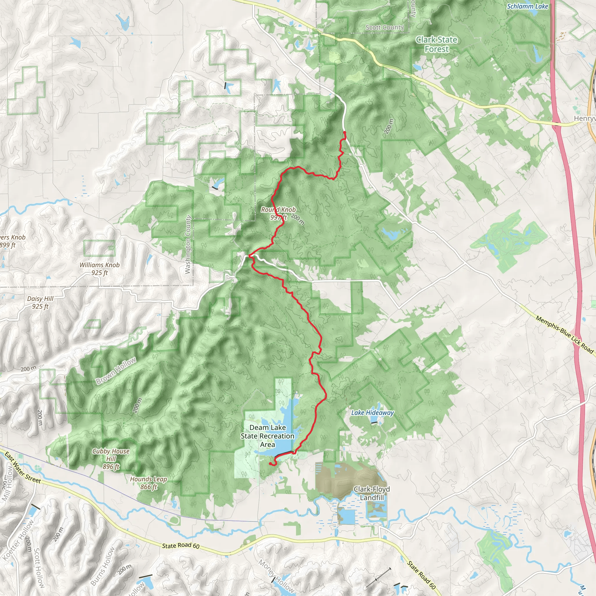 Knobstone Trail, Round Knob and Deam Lake mobile static map