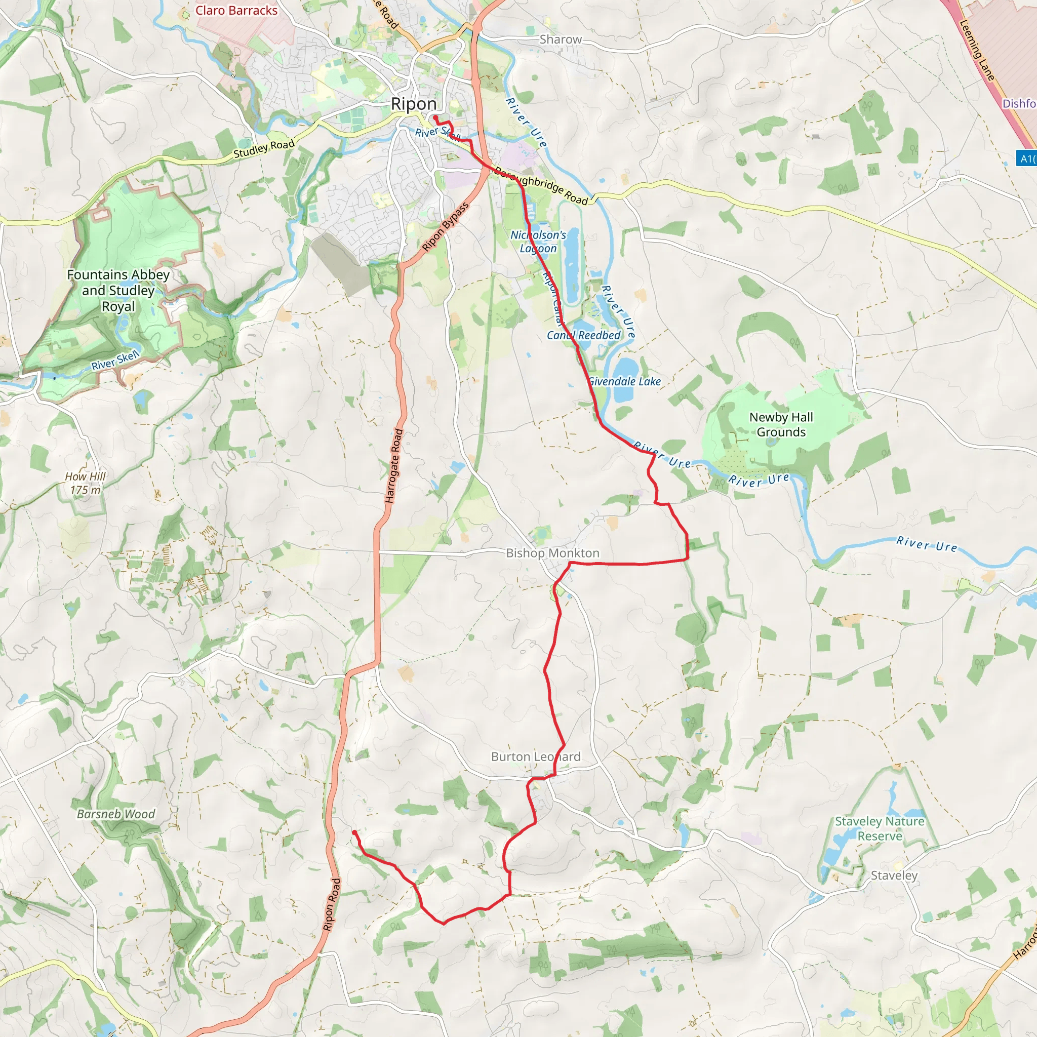 Ripon Rowel Walk Leg 1 - Ripon to South Stainley mobile static map
