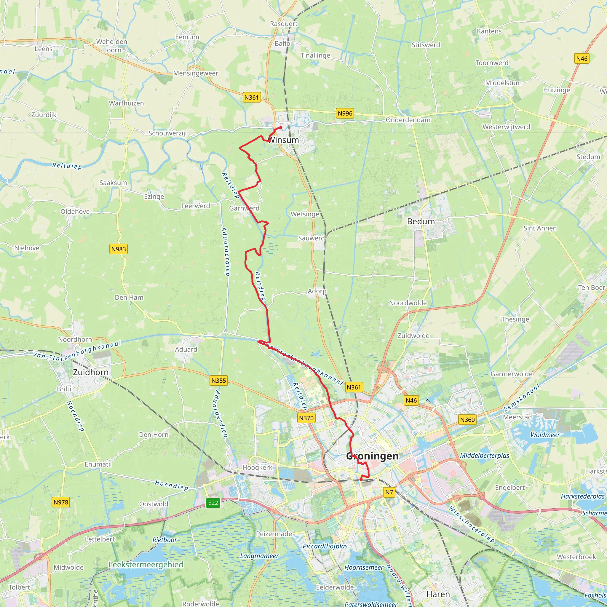 Winsum to Hoofdstation via Selwerderhof mobile static map