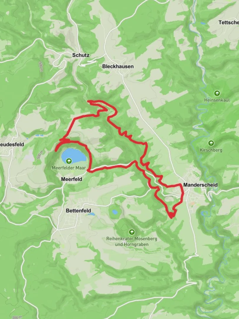 An image depicting the trail Manderscheid and Meerfelder Maar Loop and its surrounding area.