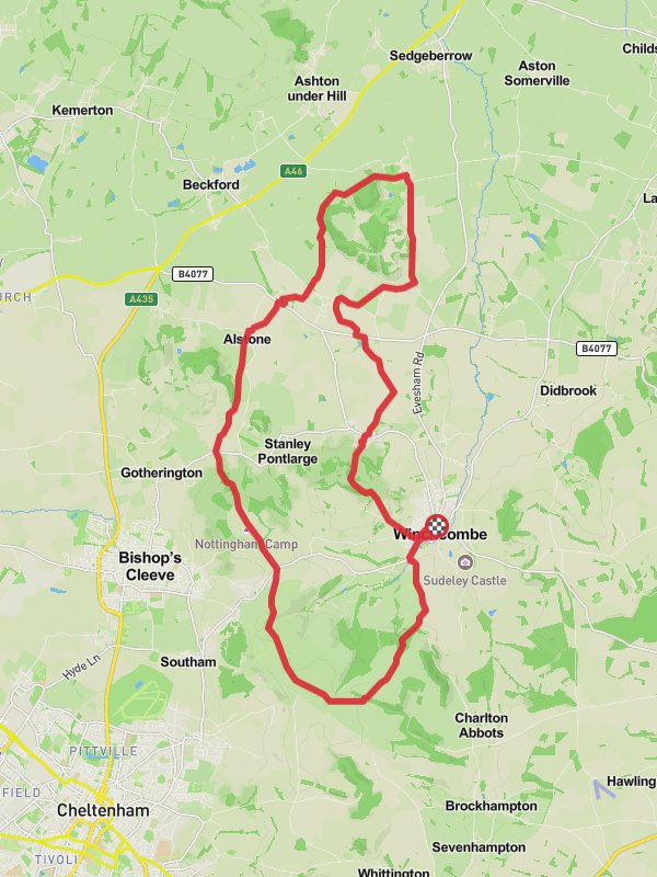 Winchcombe and Dumbleton Loop via Langley Hill and Breakheart Plantation mobile static map