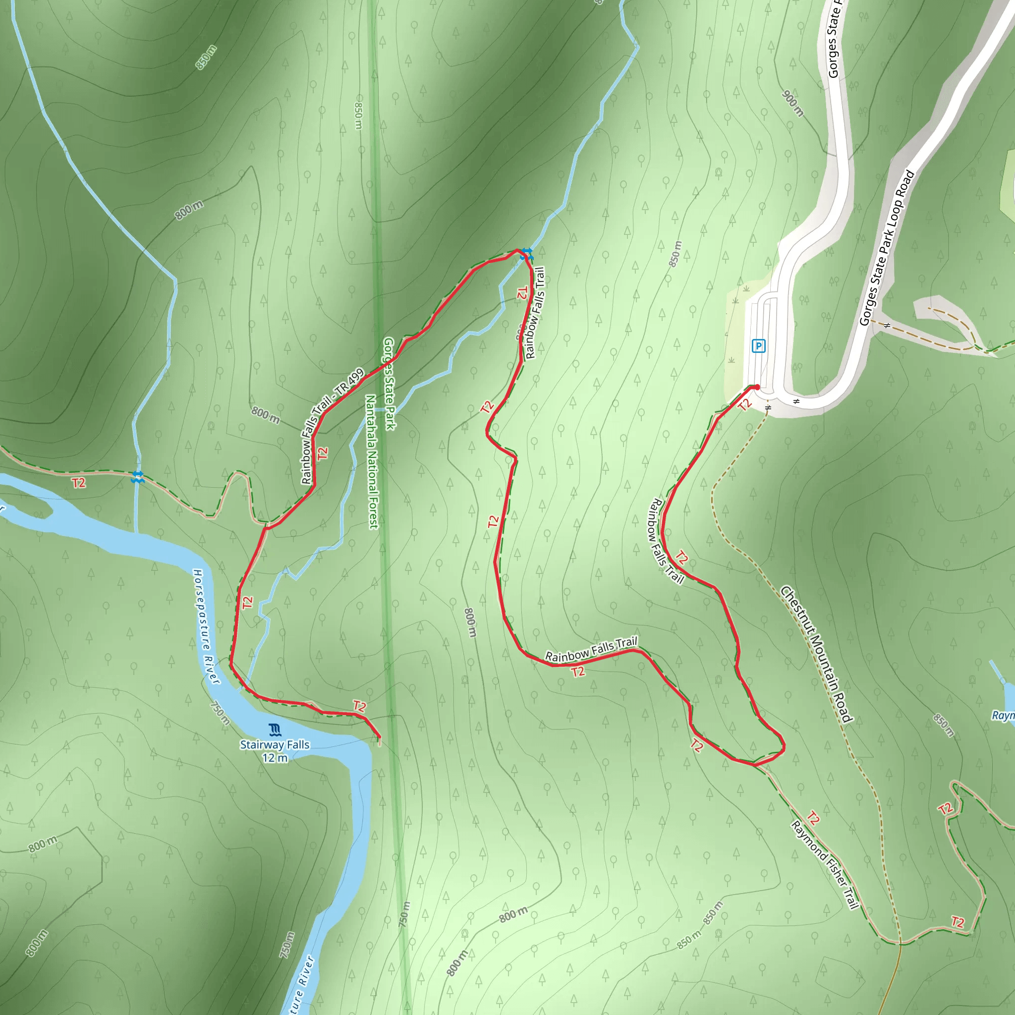 Rainbow Falls Trail - Gorges State Park Loop Road mobile static map