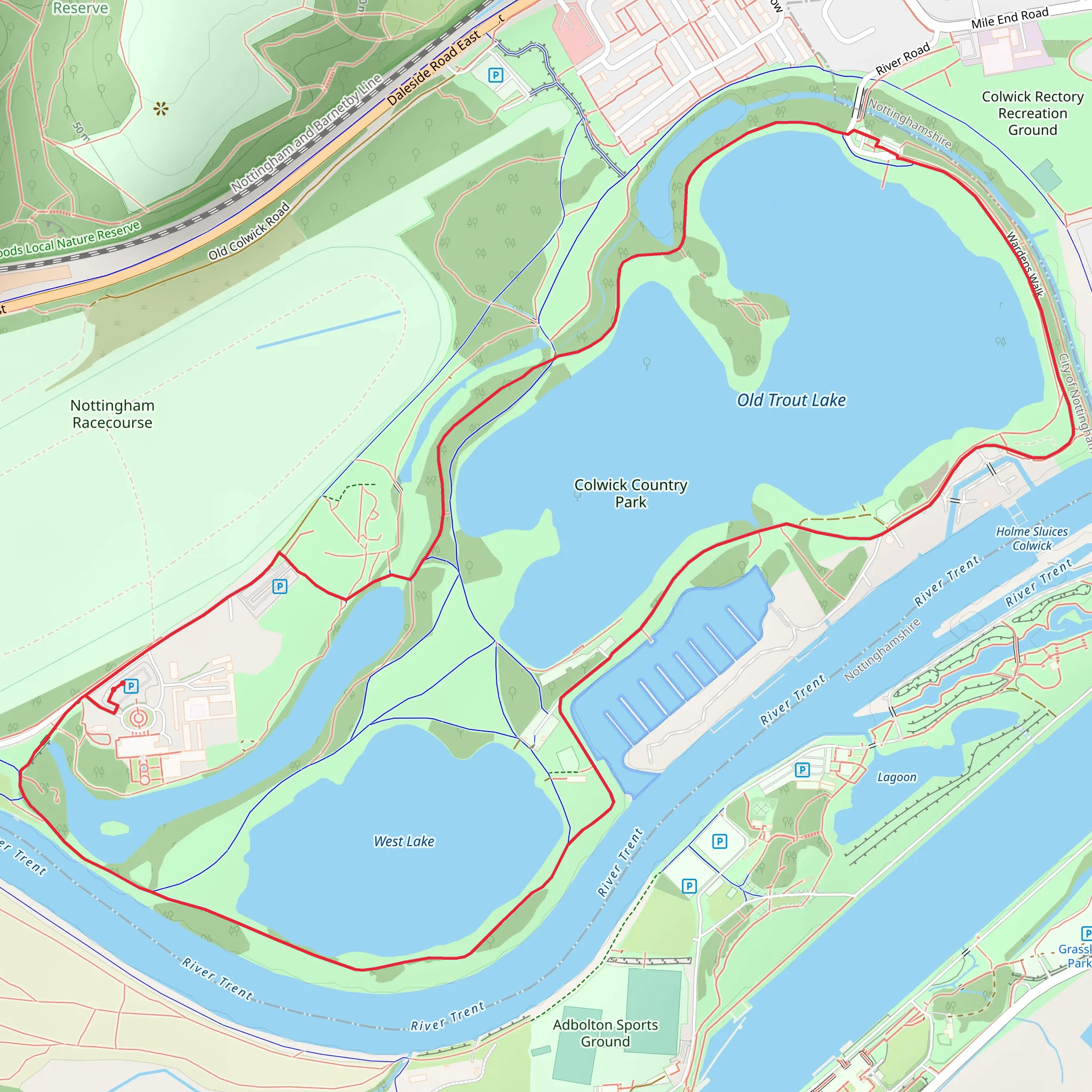 Colwick Country Park Loop mobile static map