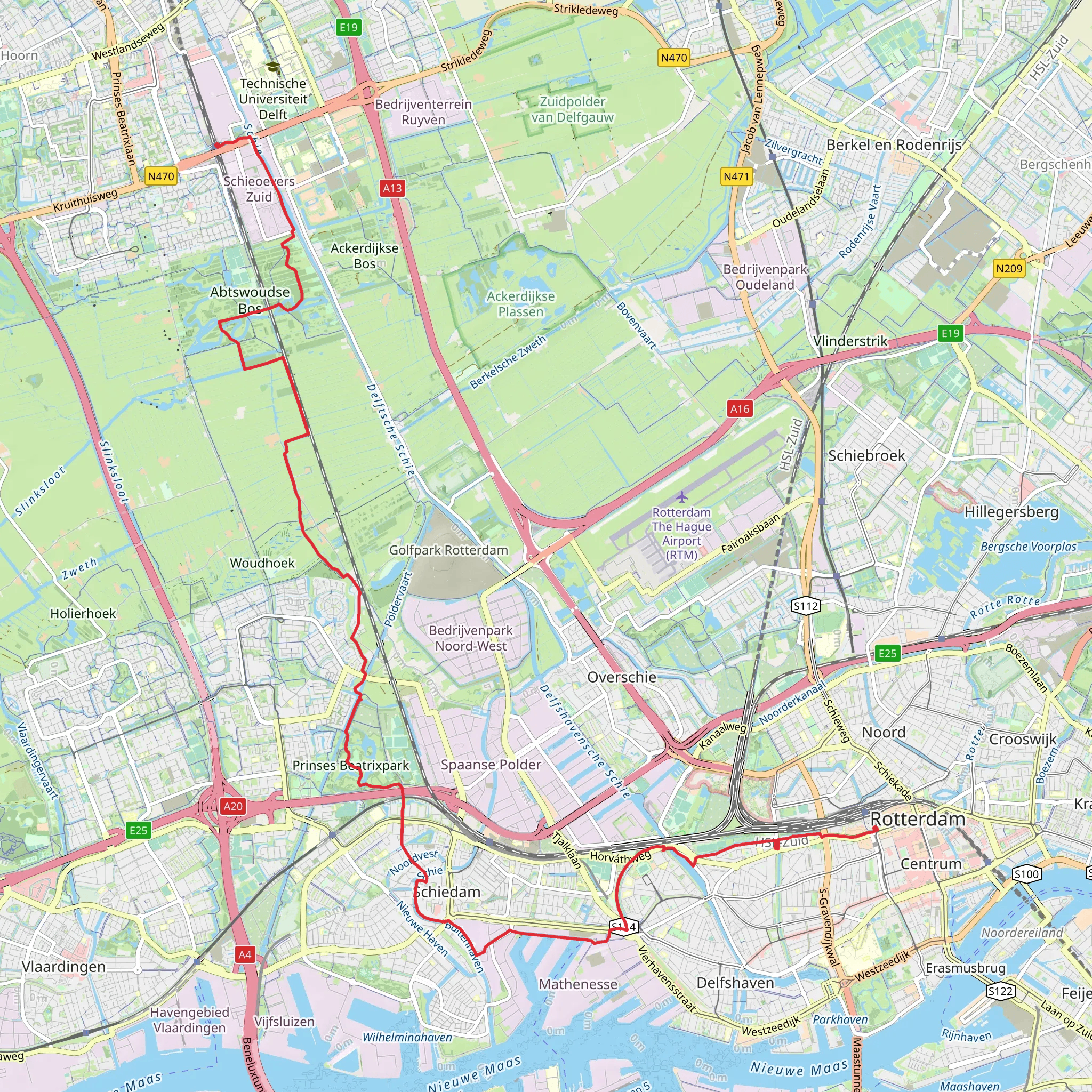 Delft Campus to Rotterdam Centraal via Mantjeskade, Anna Lindtpad and Parkweg mobile static map